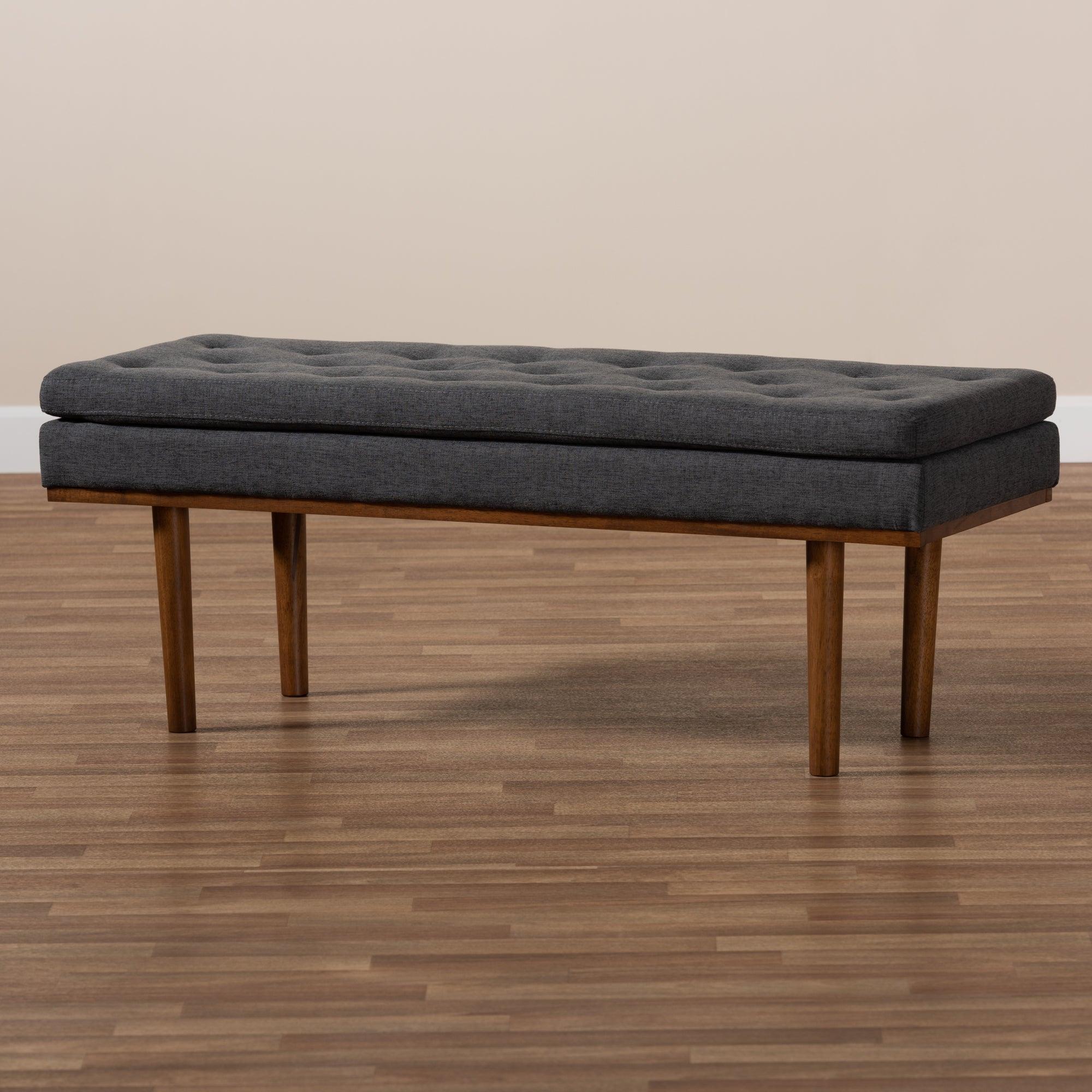 Arne Mid-Century Modern Dark Fabric Upholstered Finished Bench