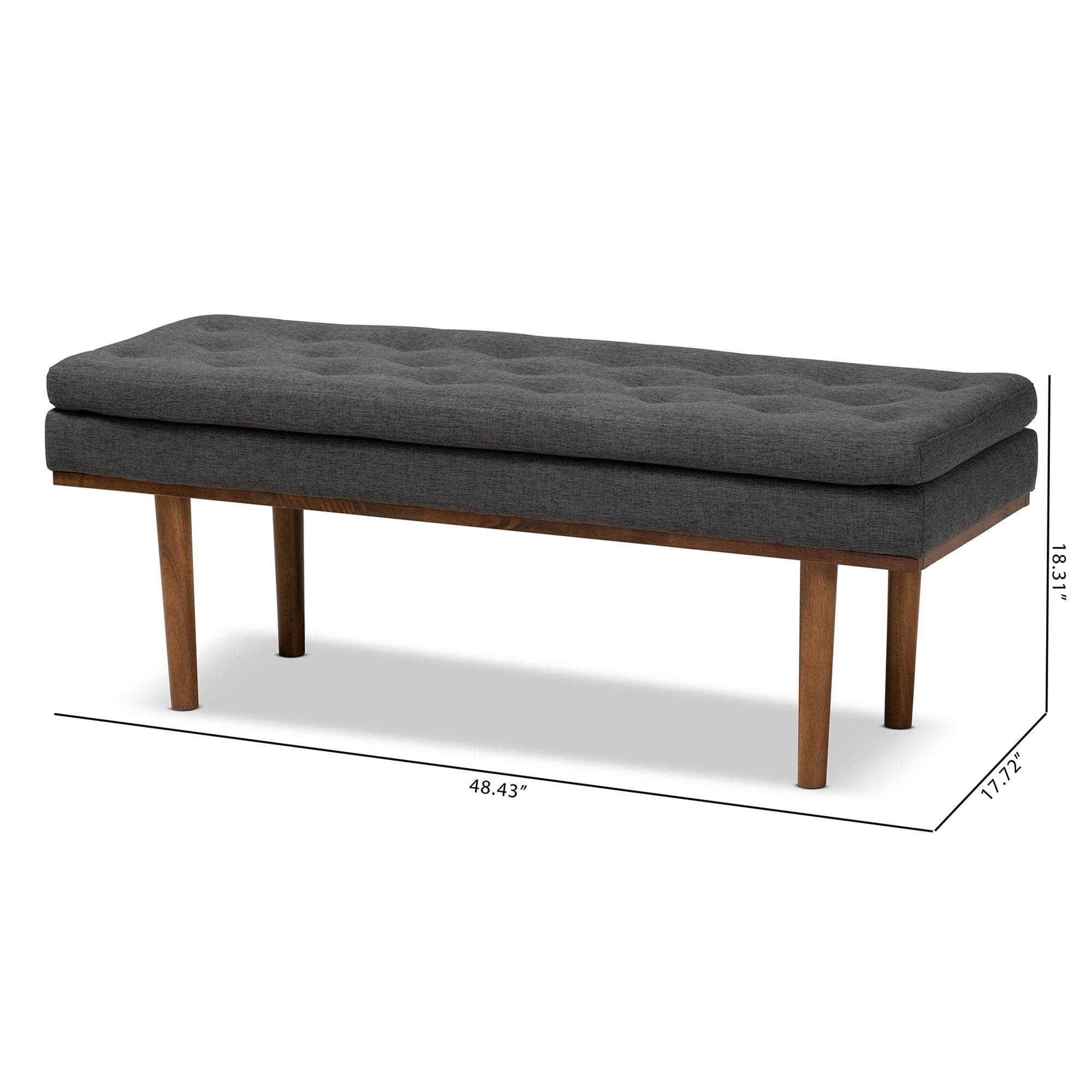 Arne Mid-Century Modern Dark Fabric Upholstered Finished Bench