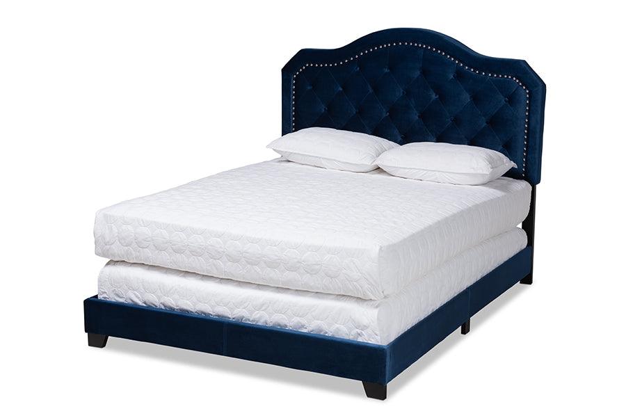 Samantha Modern and Contemporary Velvet Fabric Upholstered Button Tufted Bed