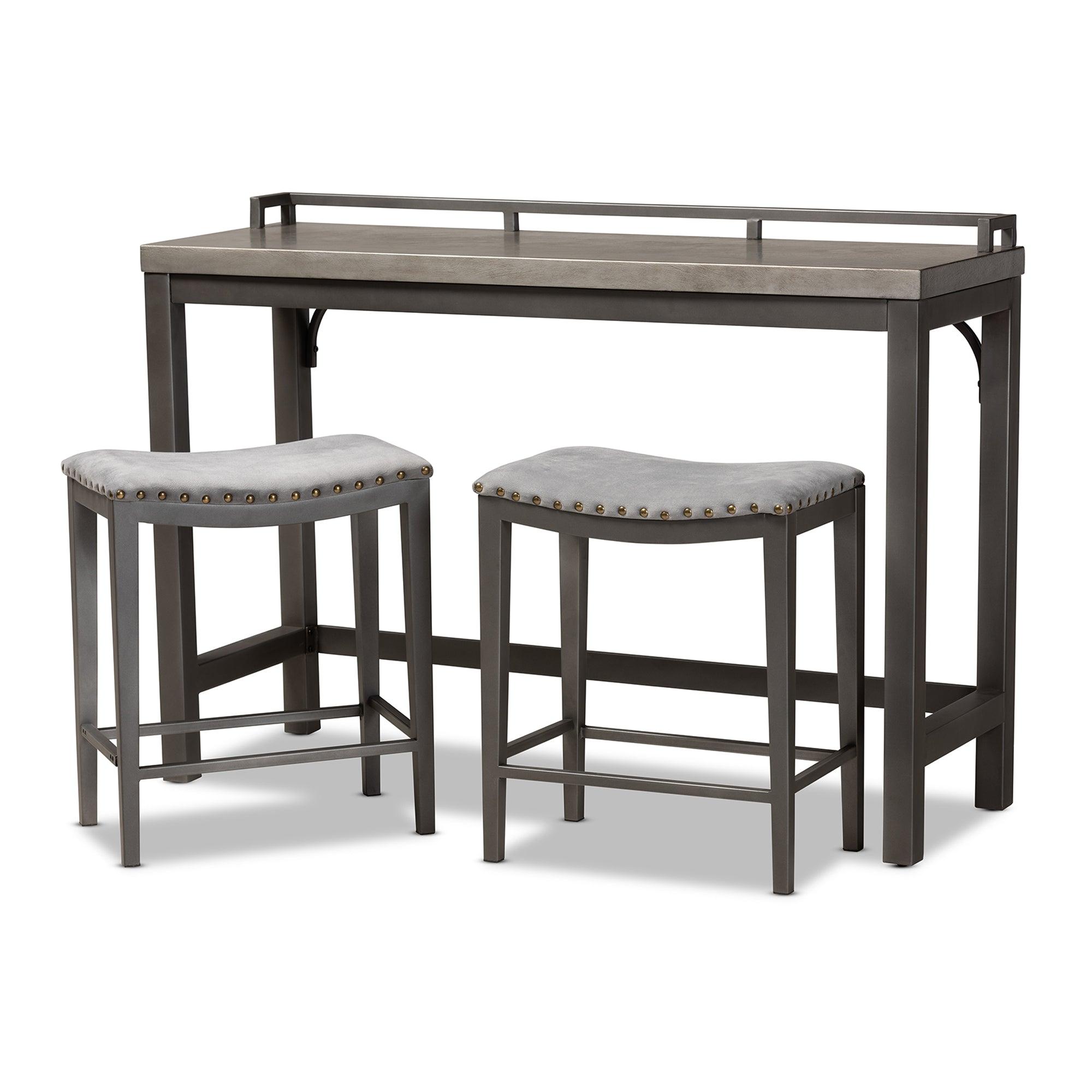 Noll Modern and Contemporary Fabric Upholstered 3-Piece Multipurpose Metal Counter Table Set