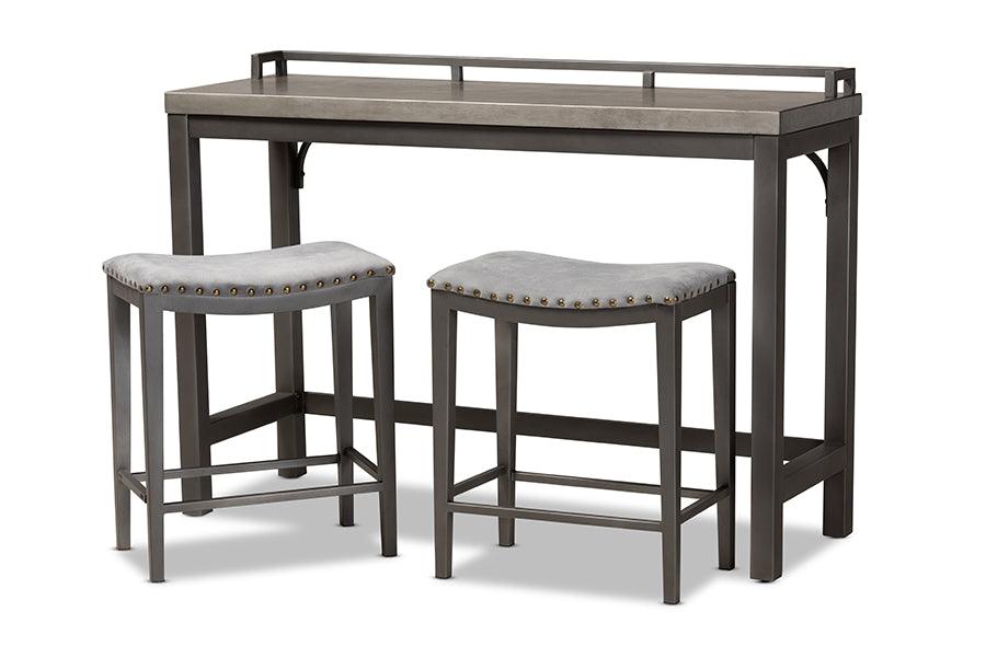 Noll Modern and Contemporary Fabric Upholstered 3-Piece Multipurpose Metal Counter Table Set