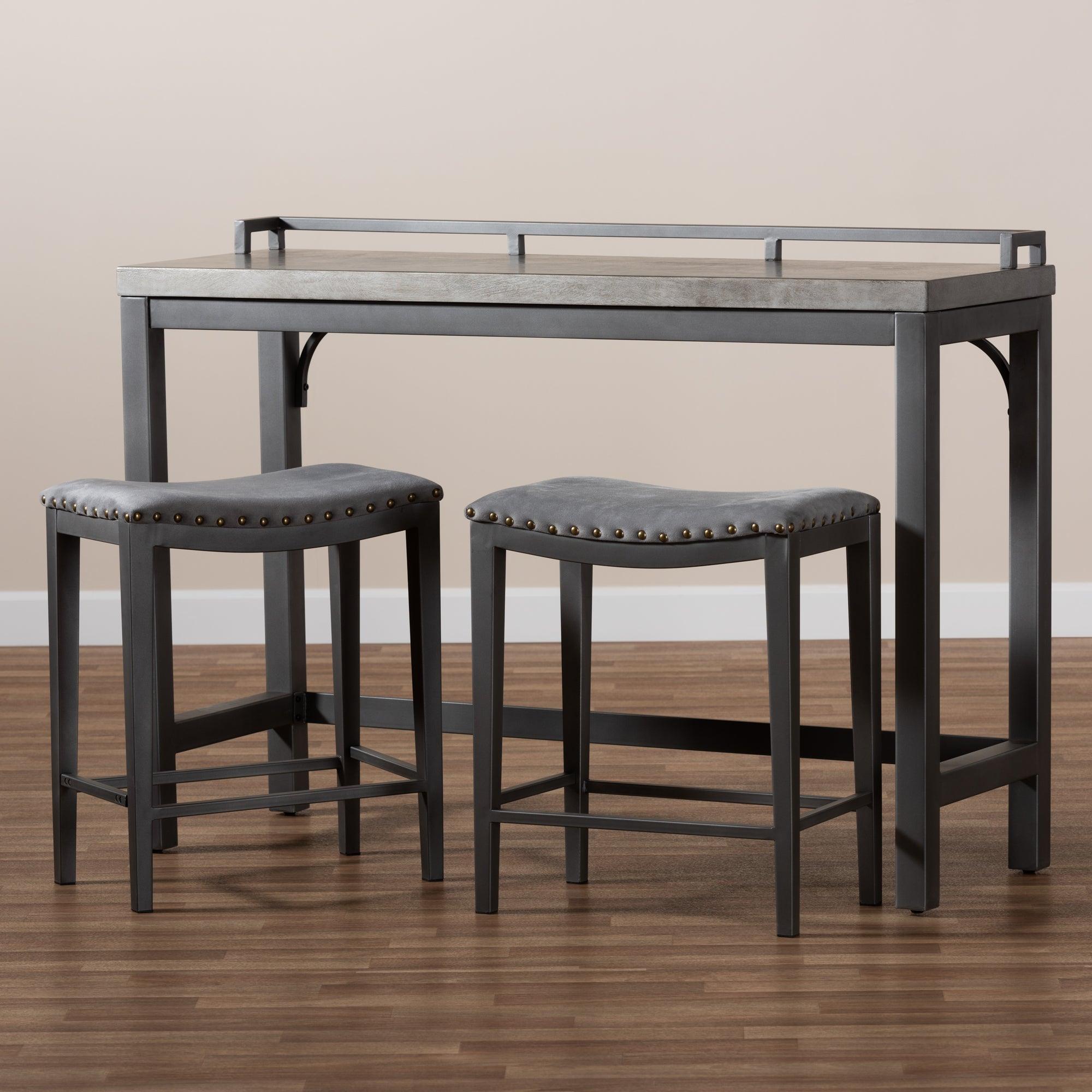 Noll Modern and Contemporary Fabric Upholstered 3-Piece Multipurpose Metal Counter Table Set