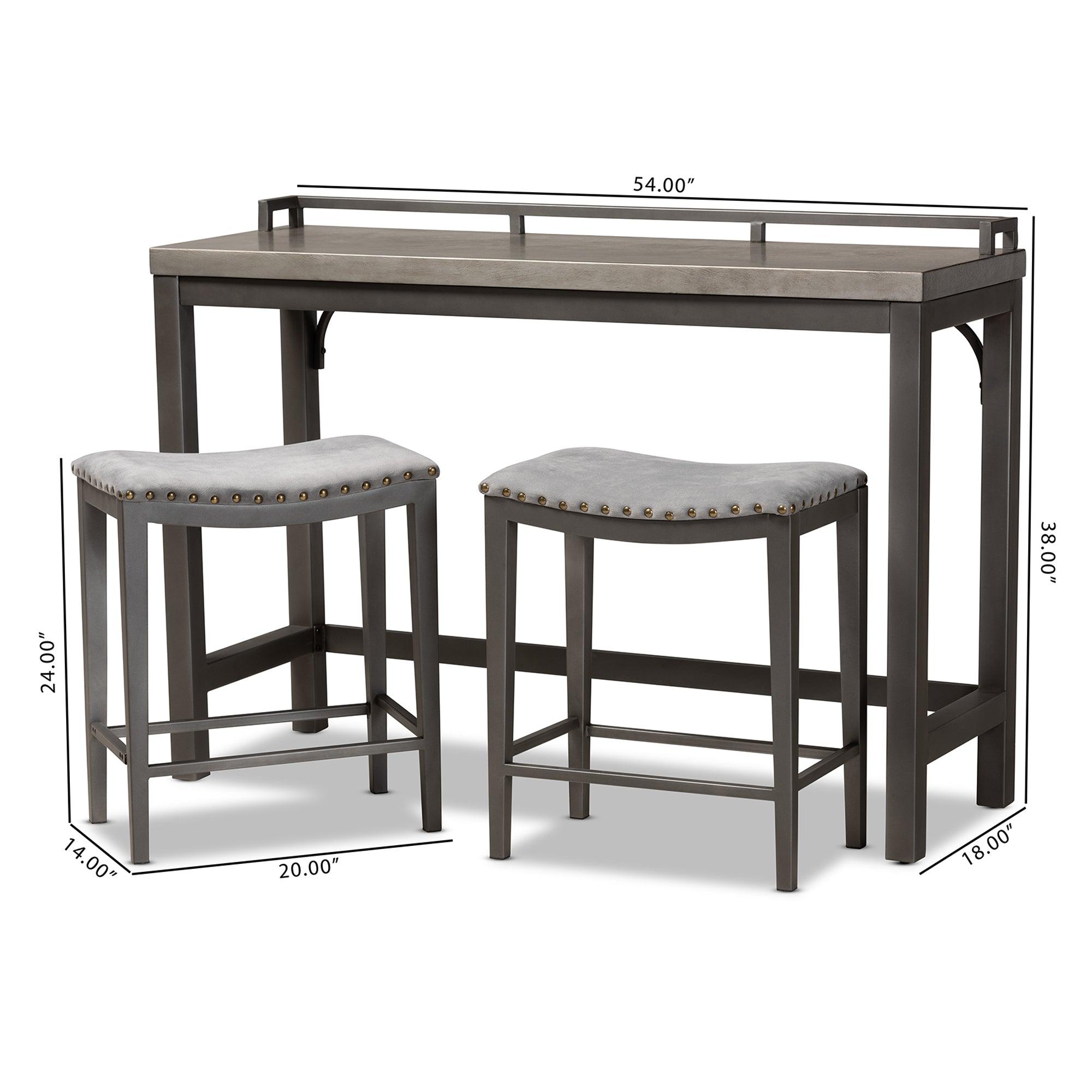 Noll Modern and Contemporary Fabric Upholstered 3-Piece Multipurpose Metal Counter Table Set