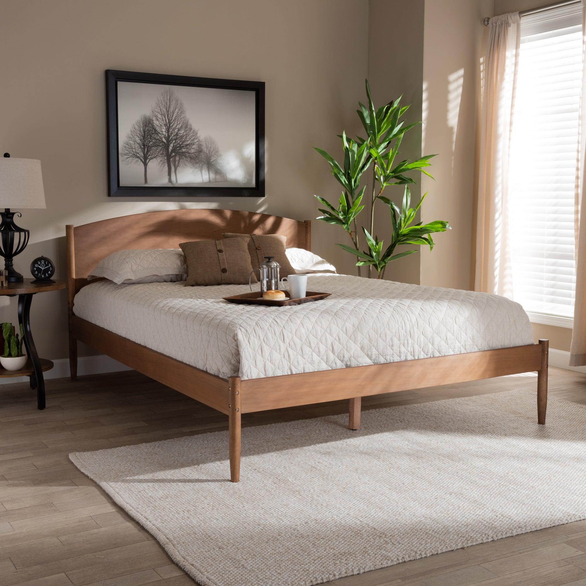 Leanora Mid-Century Modern Ash Wanut Finished Wood Platform Bed