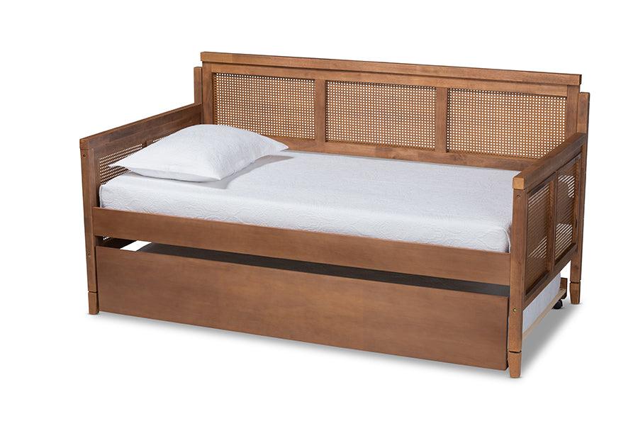 Toveli Vintage French Inspired Ash Wanut Finished Wood and Synthetic Rattan Daybed with Trundle