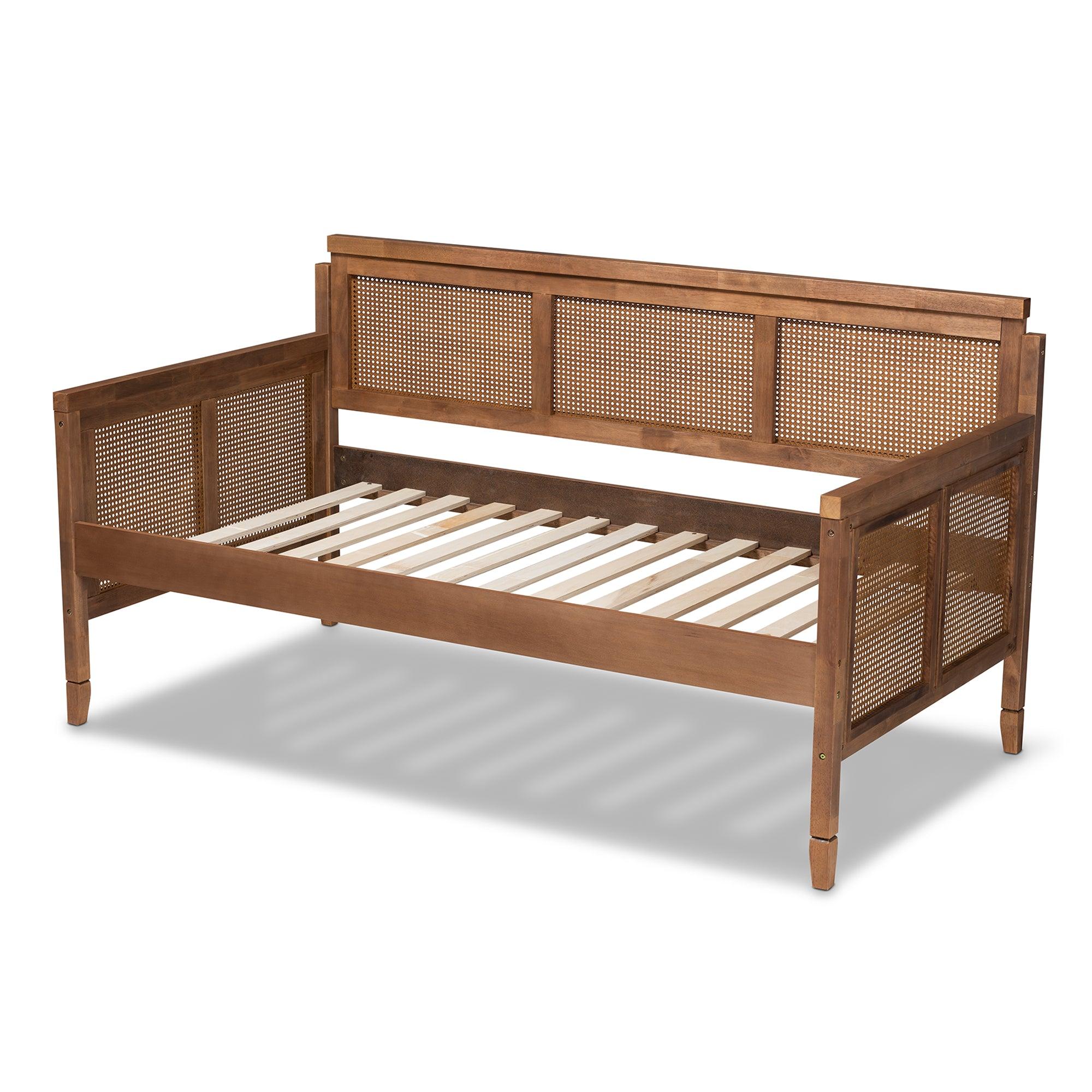 Toveli Vintage French Inspired Ash Wanut Finished Wood and Synthetic Rattan Daybed