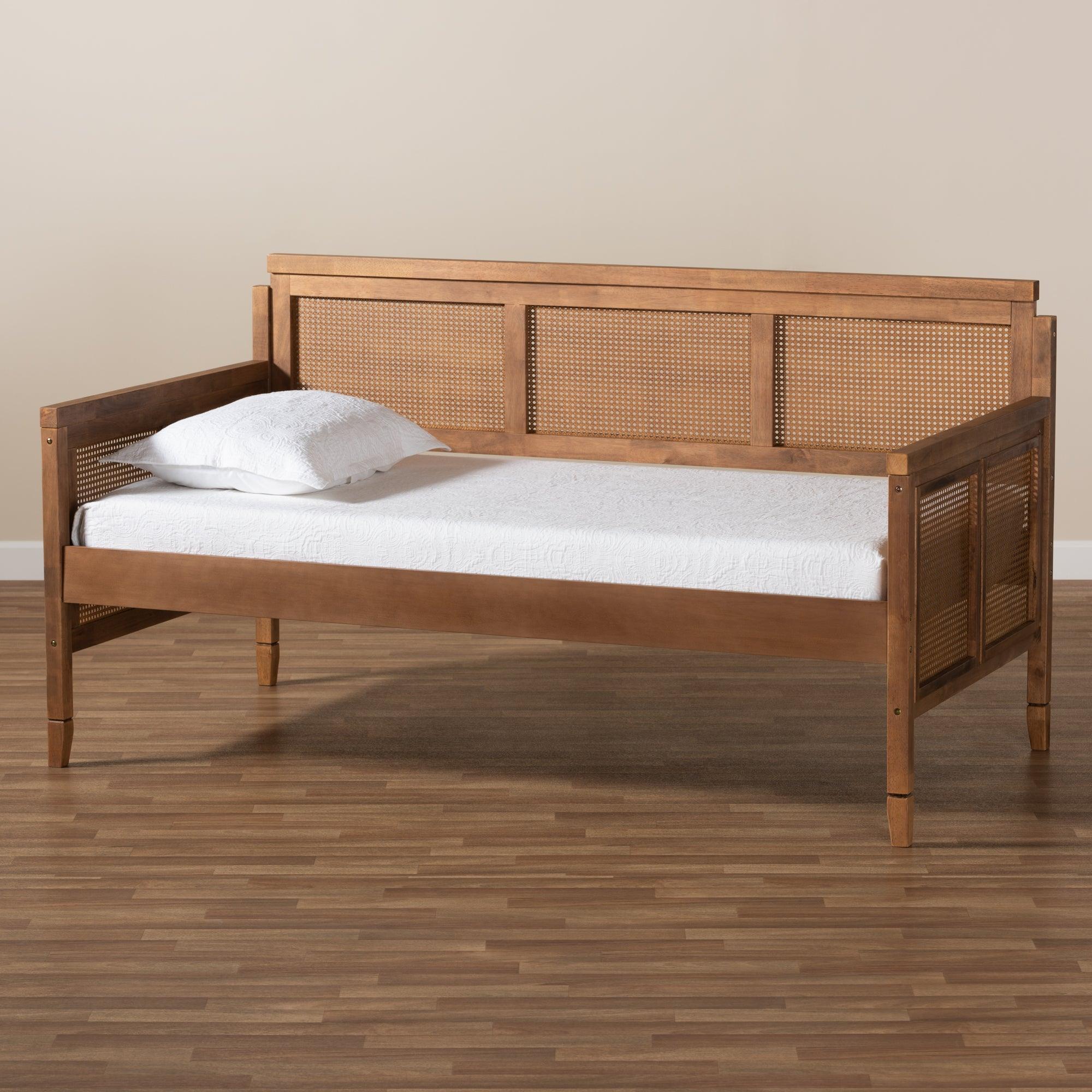 Toveli Vintage French Inspired Ash Wanut Finished Wood and Synthetic Rattan Daybed