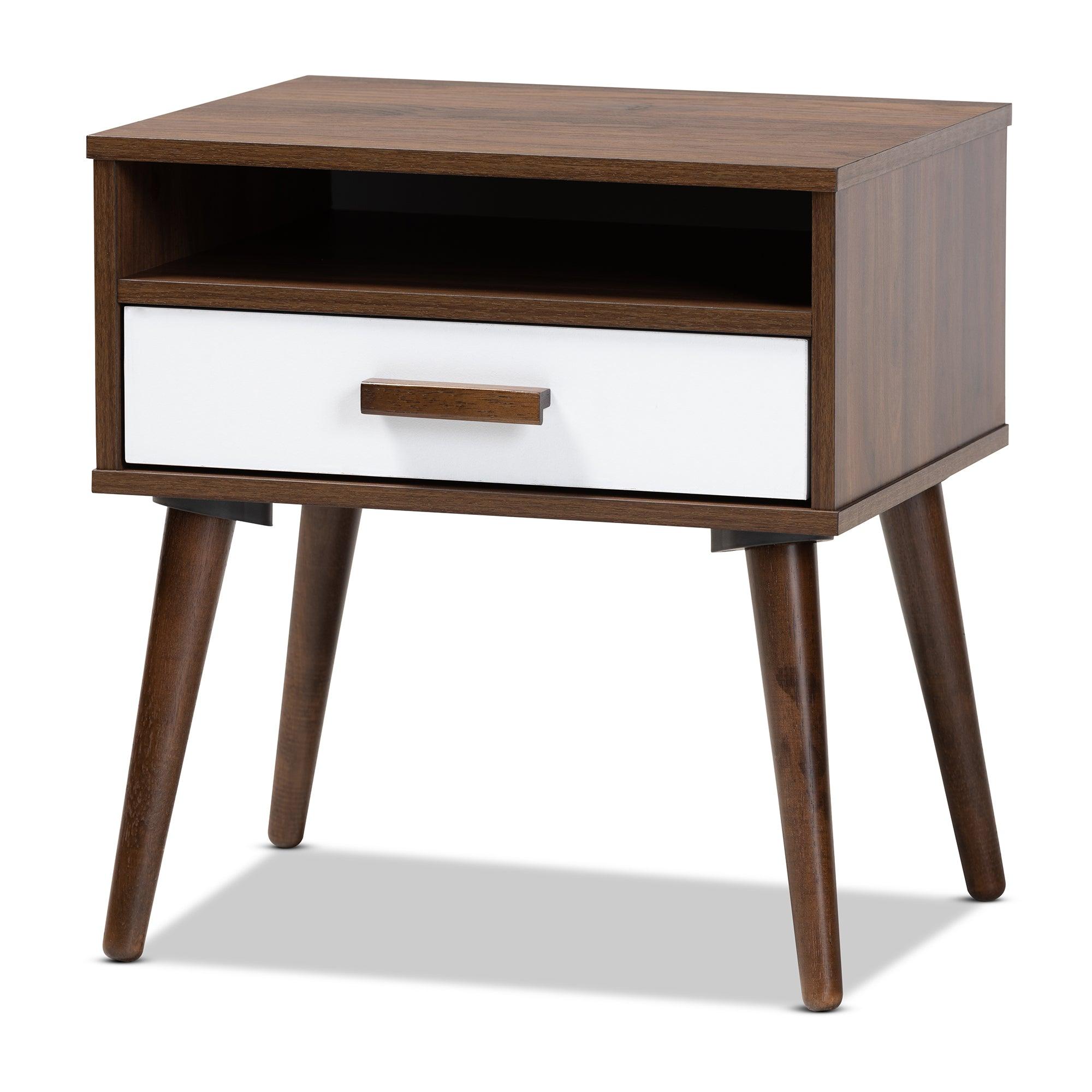 Quinn Mid-Century Modern Two-Tone and Finished 1-Drawer Wood End Table