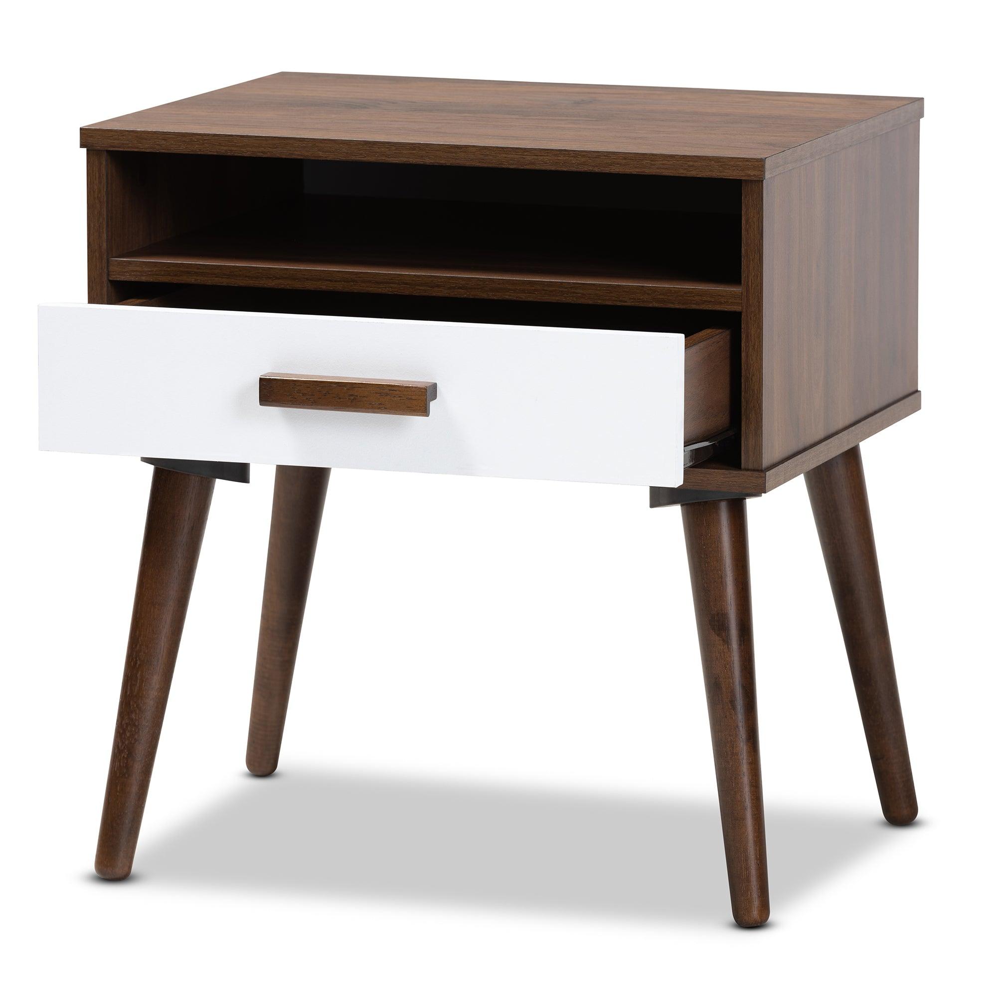 Quinn Mid-Century Modern Two-Tone and Finished 1-Drawer Wood End Table