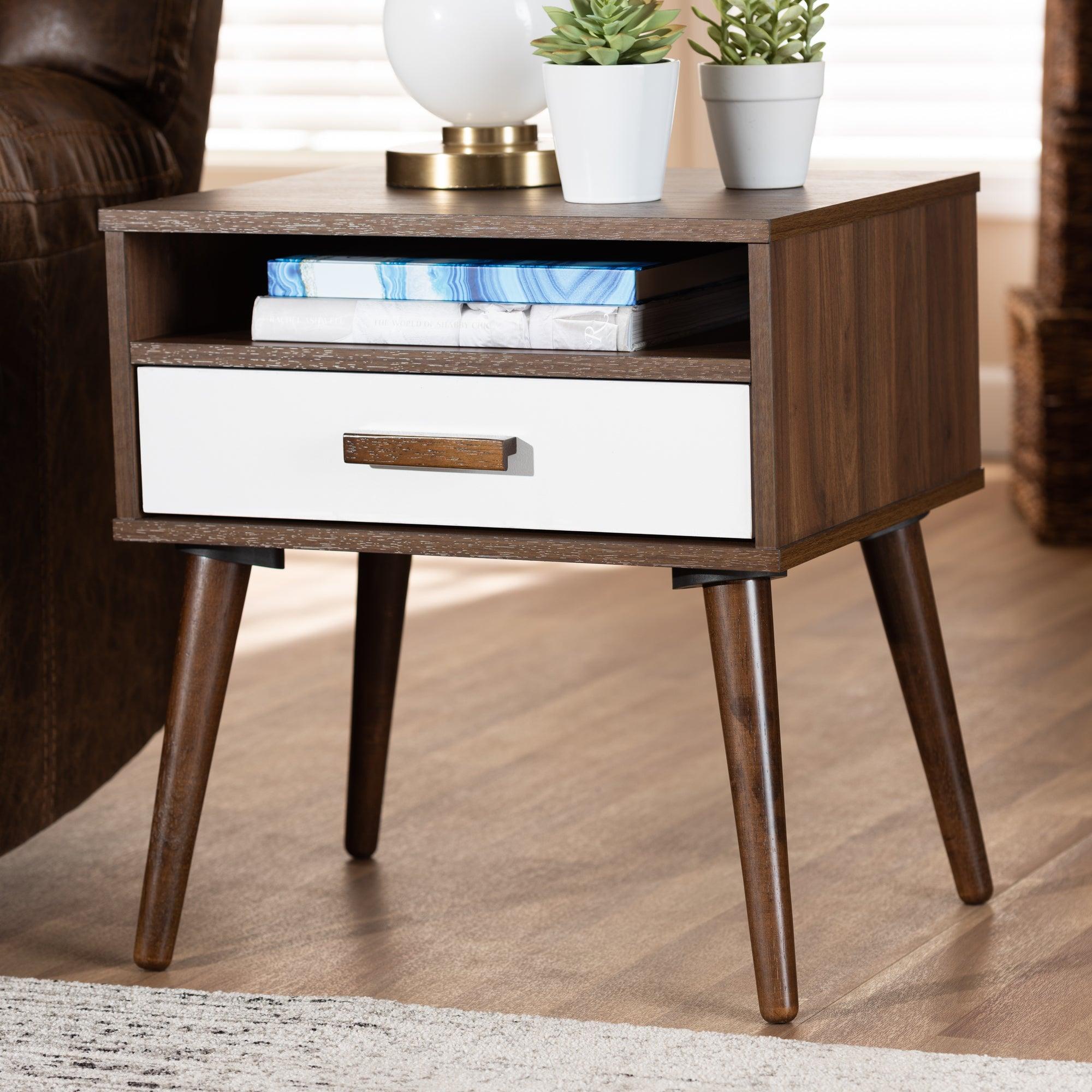 Quinn Mid-Century Modern Two-Tone and Finished 1-Drawer Wood End Table