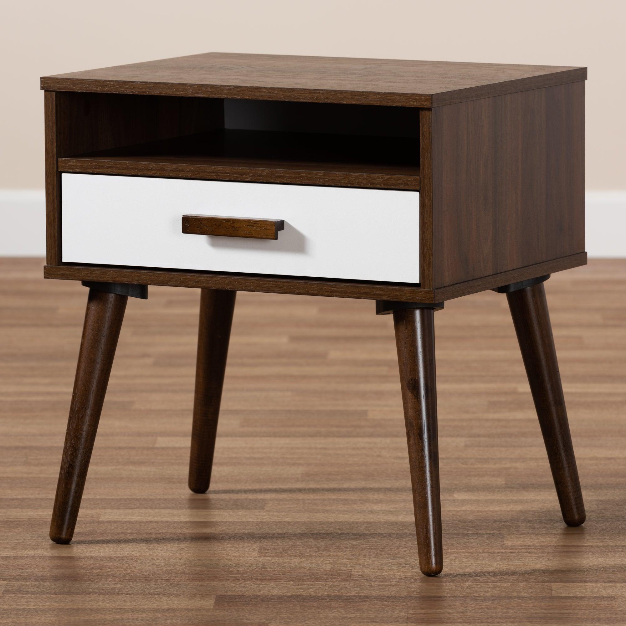 Quinn Mid-Century Modern Two-Tone and Finished 1-Drawer Wood End Table