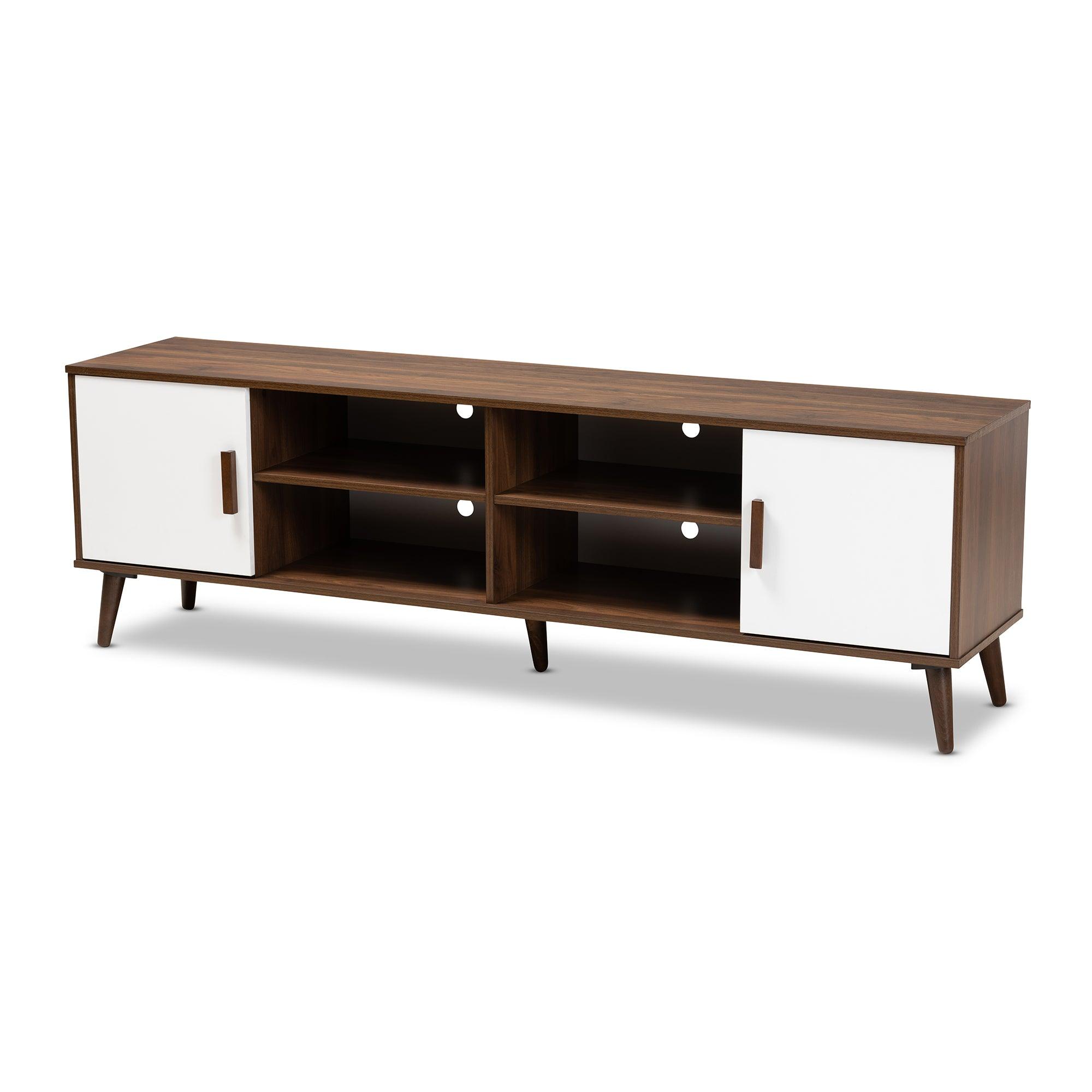 Quinn Mid-Century Modern Two-Tone and Finished 2-Door Wood TV Stand