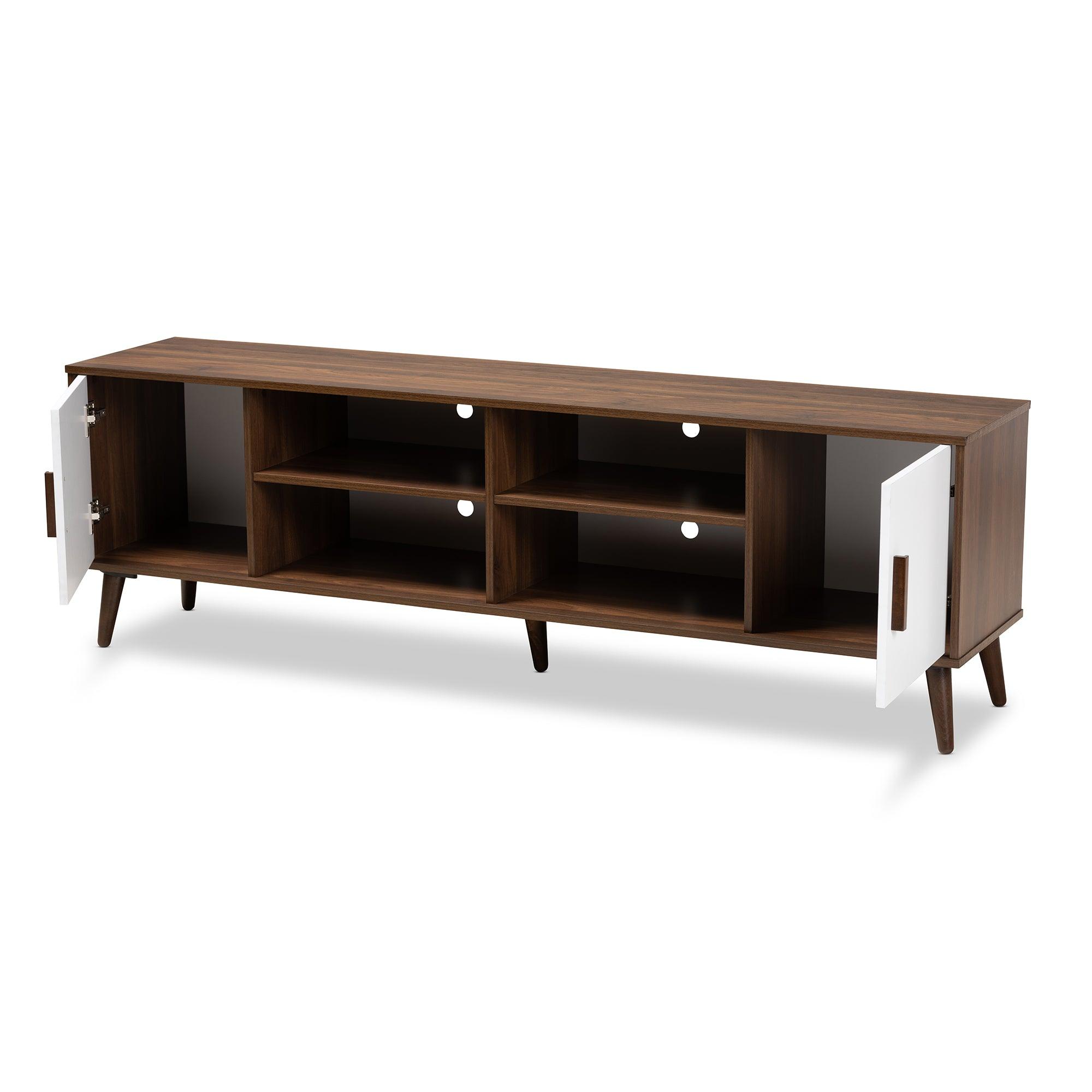 Quinn Mid-Century Modern Two-Tone and Finished 2-Door Wood TV Stand