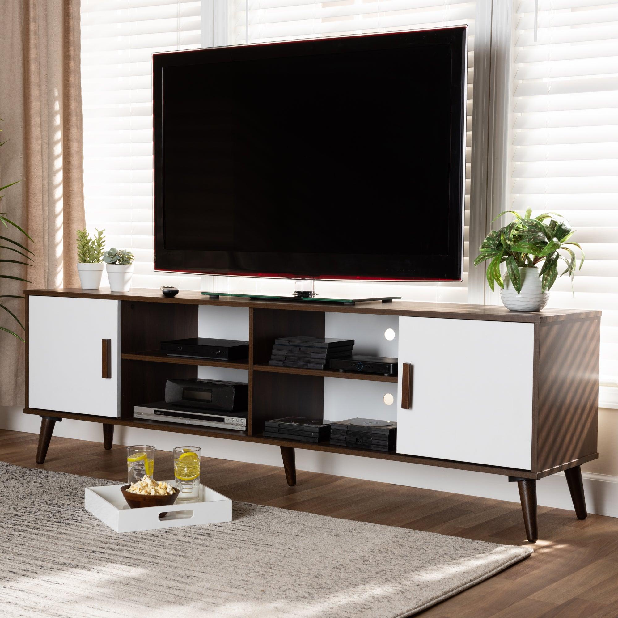 Quinn Mid-Century Modern Two-Tone and Finished 2-Door Wood TV Stand