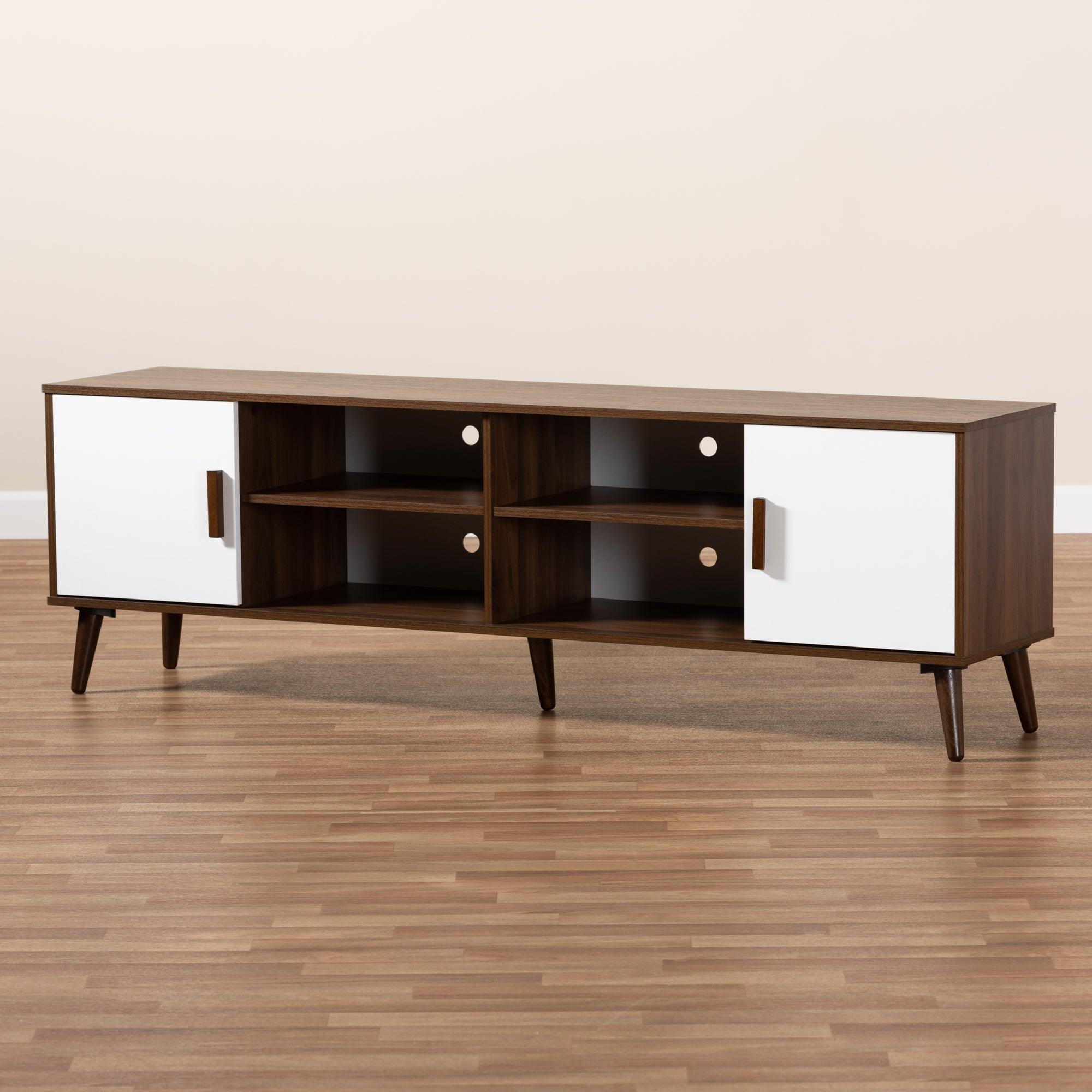 Quinn Mid-Century Modern Two-Tone and Finished 2-Door Wood TV Stand