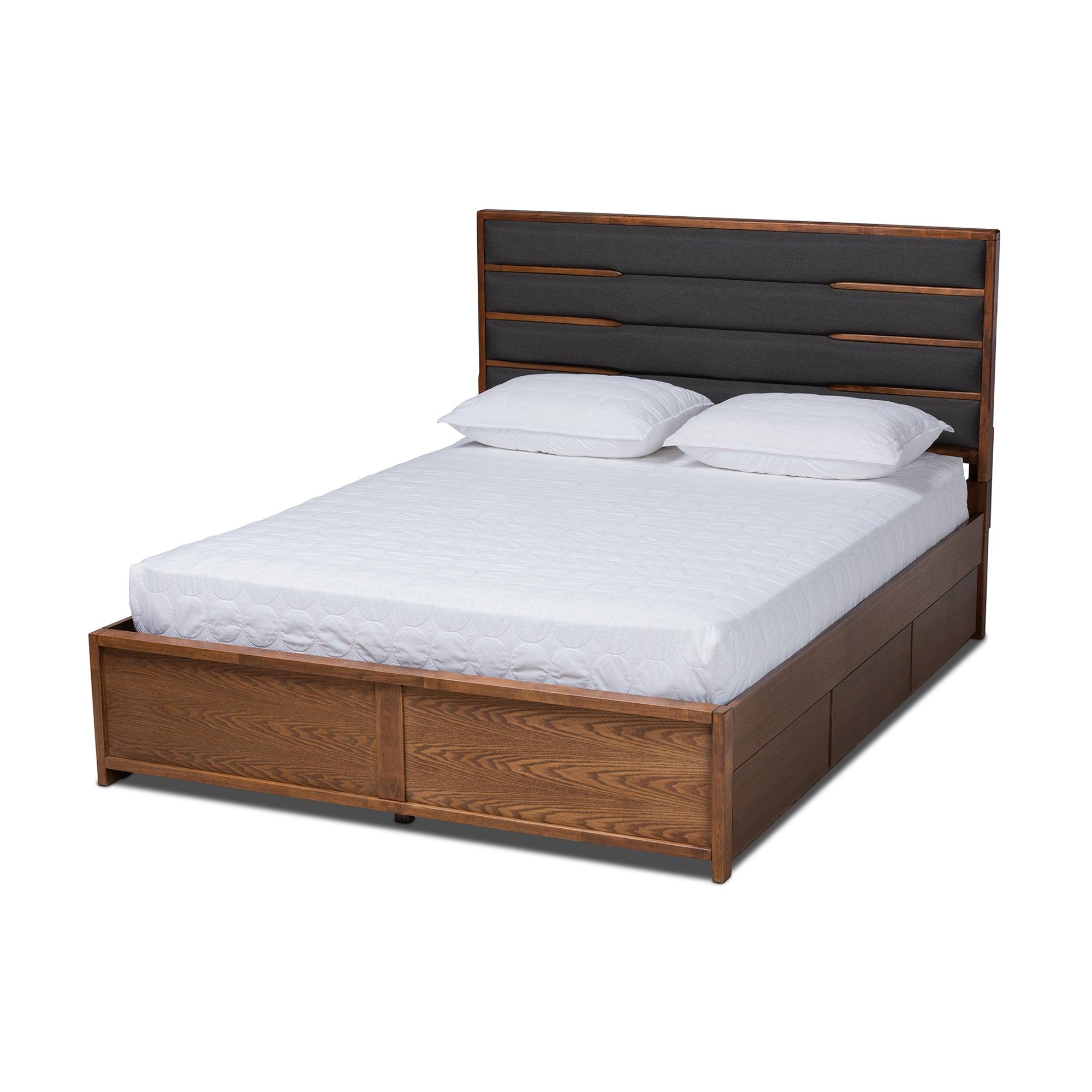 Elin Modern and Contemporary Dark Fabric Upholstered Finished Wood Platform Storage Bed with Six Drawers