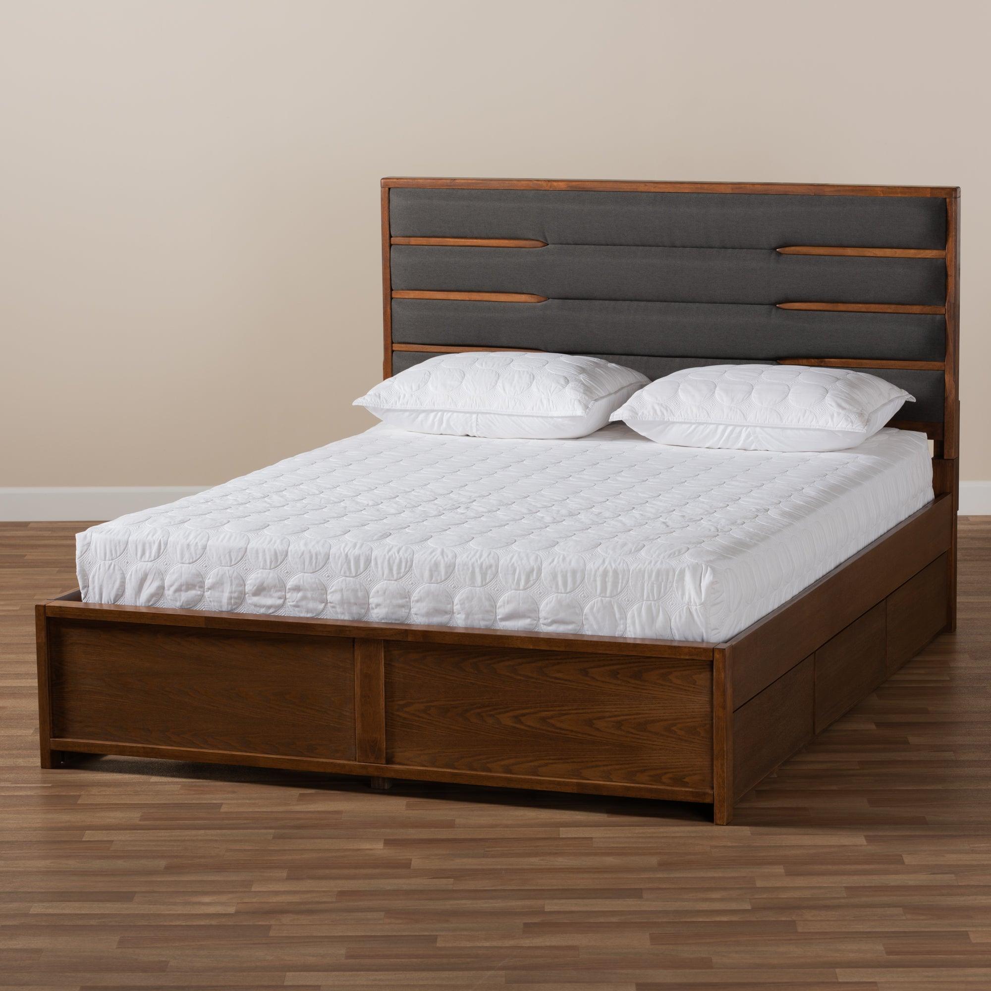 Elin Modern and Contemporary Dark Fabric Upholstered Finished Wood Platform Storage Bed with Six Drawers