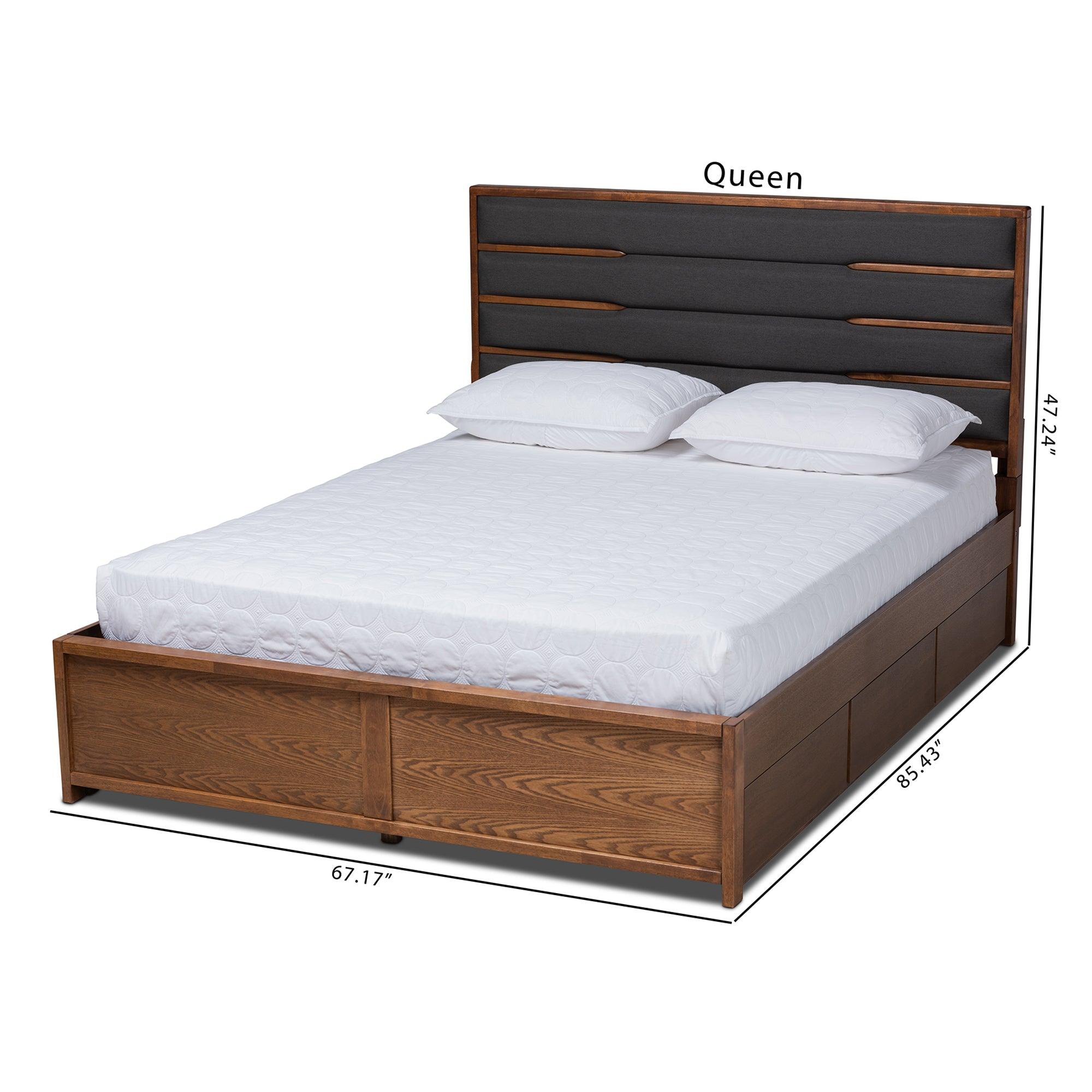 Elin Modern and Contemporary Dark Fabric Upholstered Finished Wood Platform Storage Bed with Six Drawers