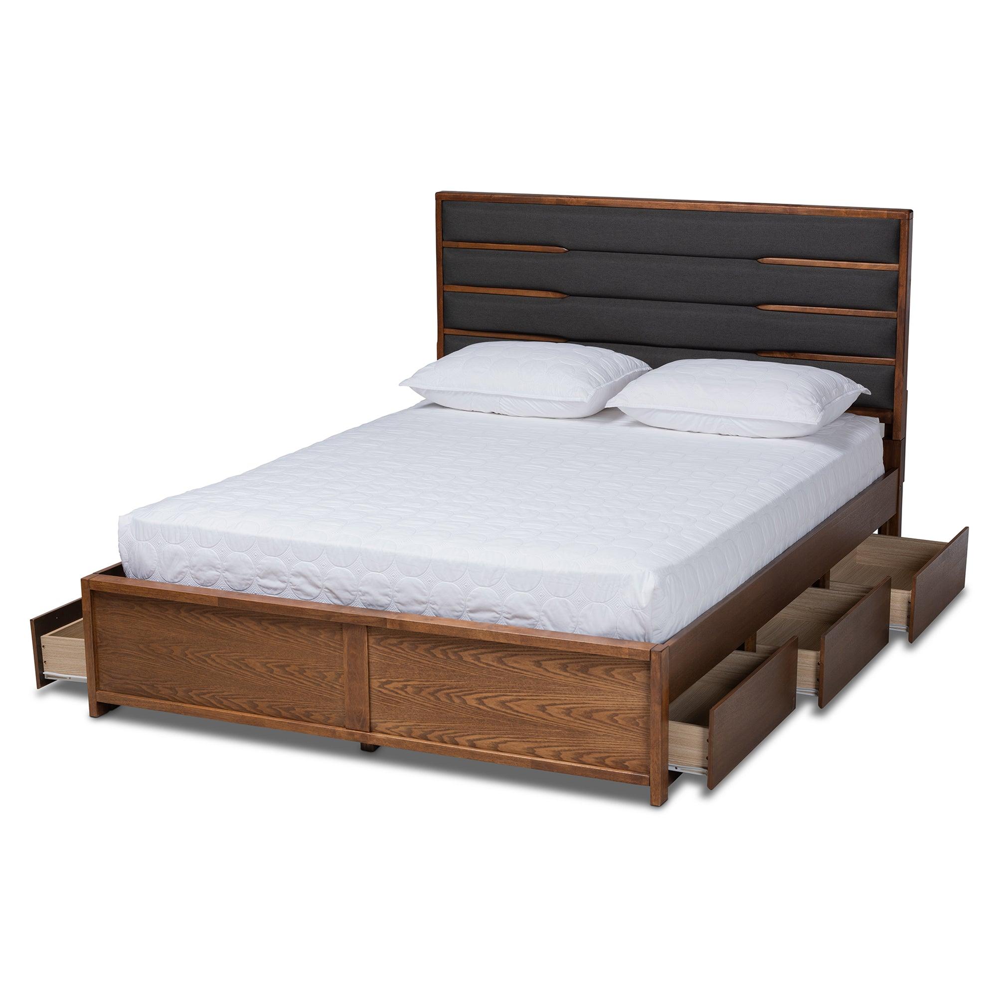 Elin Modern and Contemporary Dark Fabric Upholstered Finished Wood Platform Storage Bed with Six Drawers