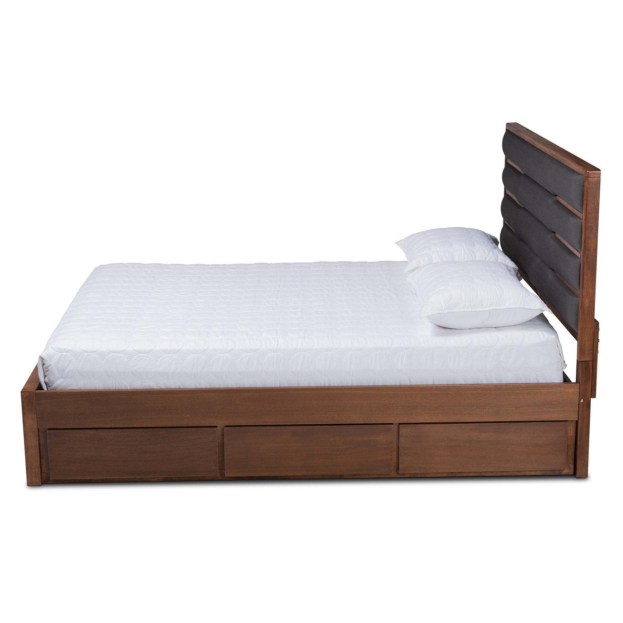 Elin Modern and Contemporary Dark Fabric Upholstered Finished Wood Platform Storage Bed with Six Drawers