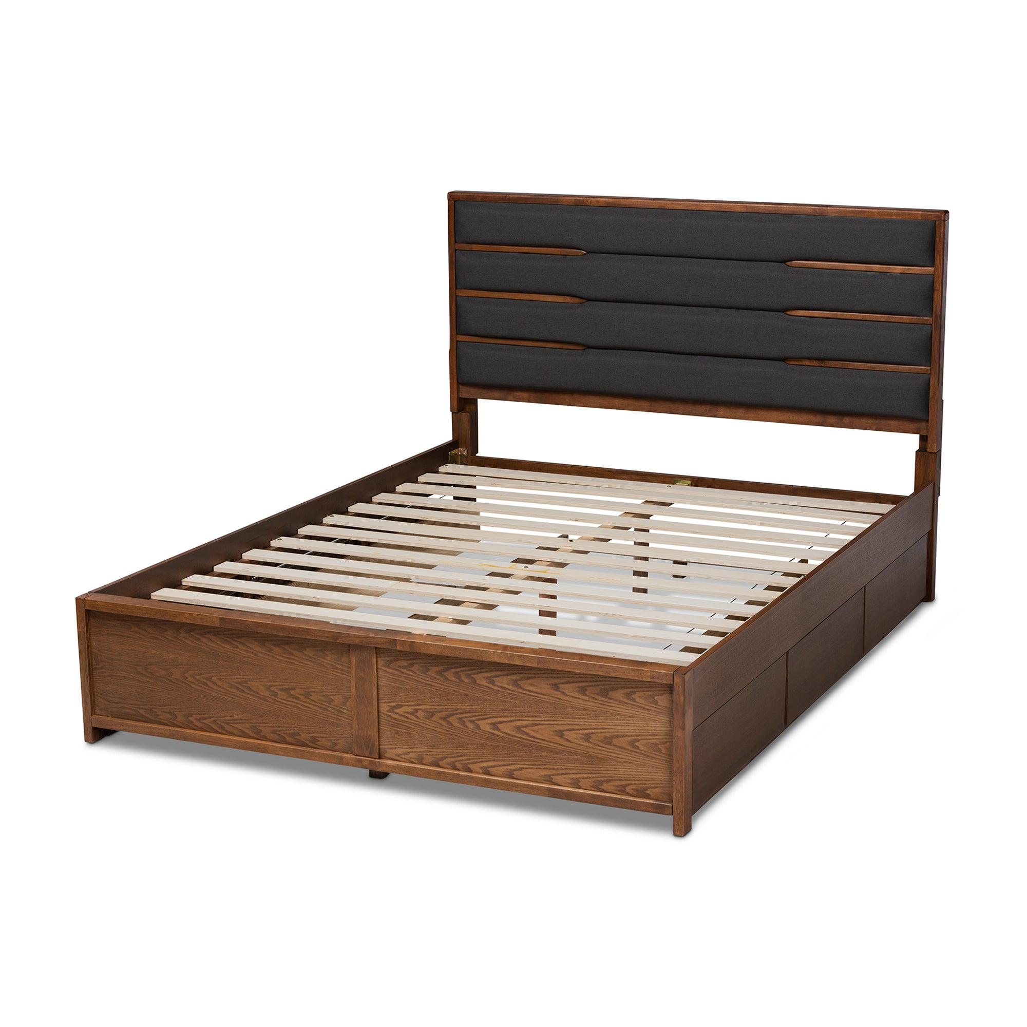 Elin Modern and Contemporary Dark Fabric Upholstered Finished Wood Platform Storage Bed with Six Drawers