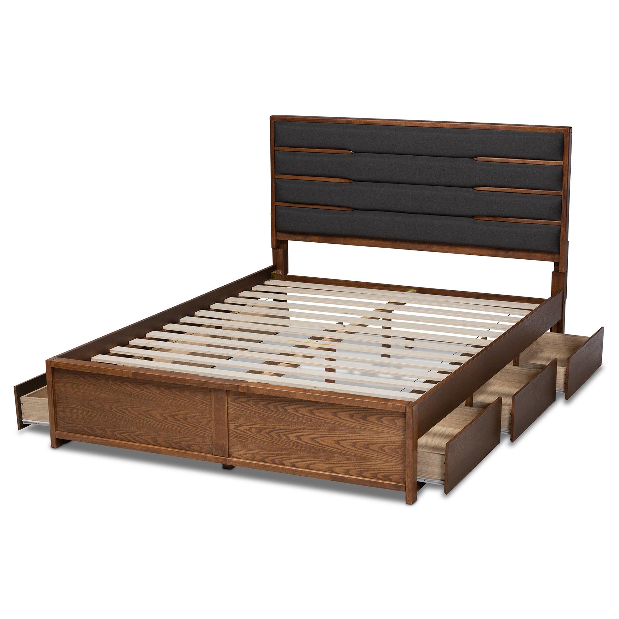 Elin Modern and Contemporary Dark Fabric Upholstered Finished Wood Platform Storage Bed with Six Drawers