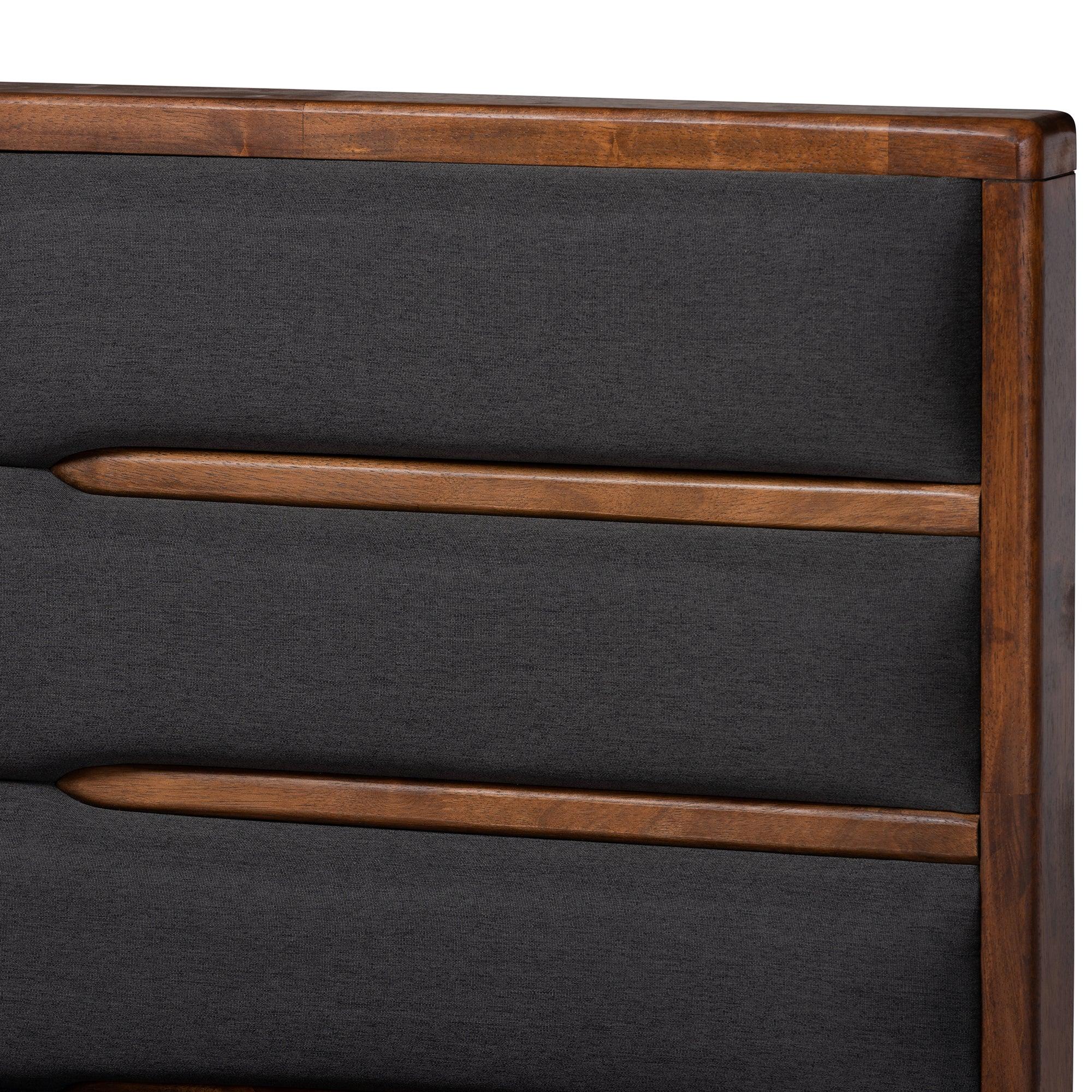 Elin Modern and Contemporary Dark Fabric Upholstered Finished Wood Platform Storage Bed with Six Drawers