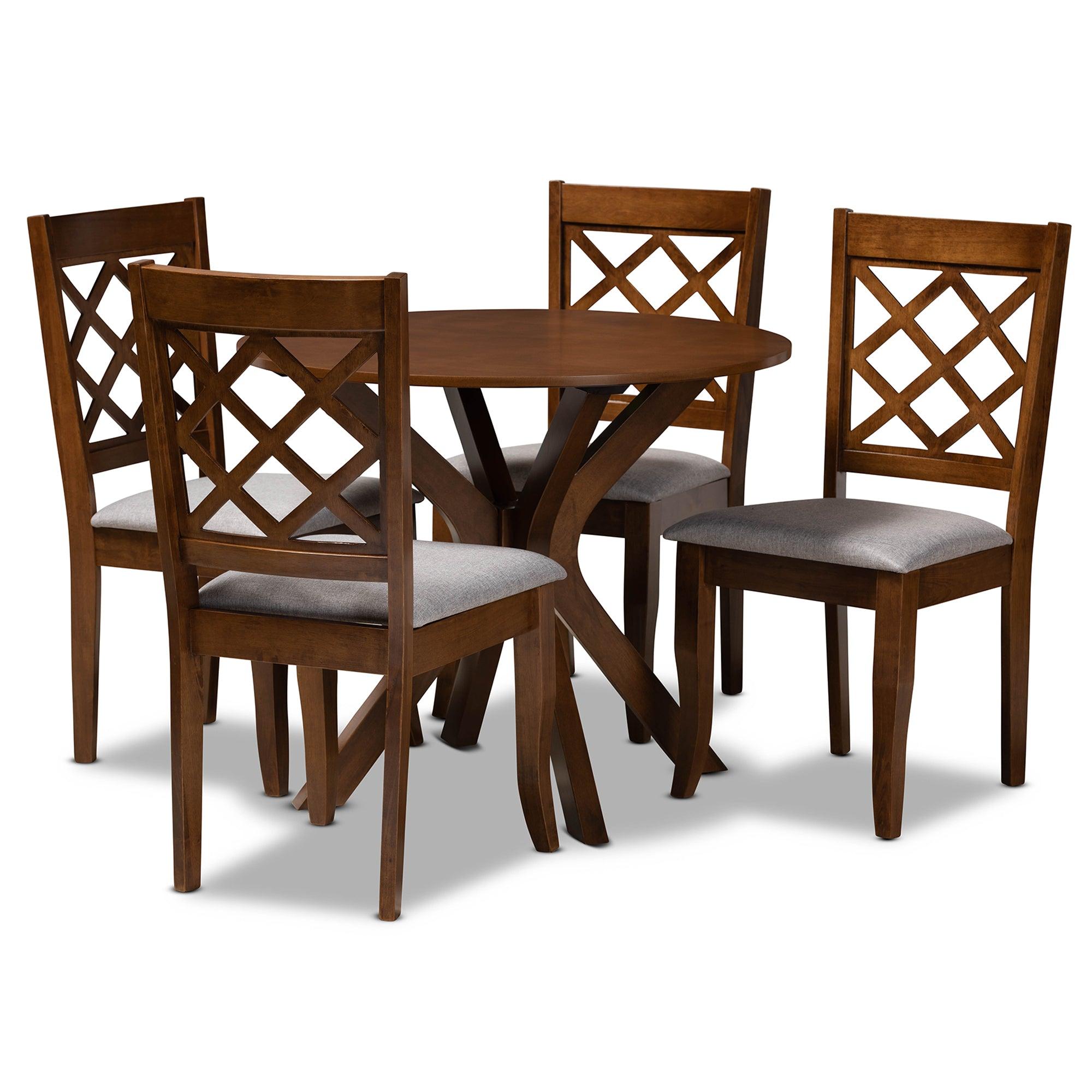 Jana Modern and Contemporary Fabric Upholstered and Finished Wood 5-Piece Dining Set