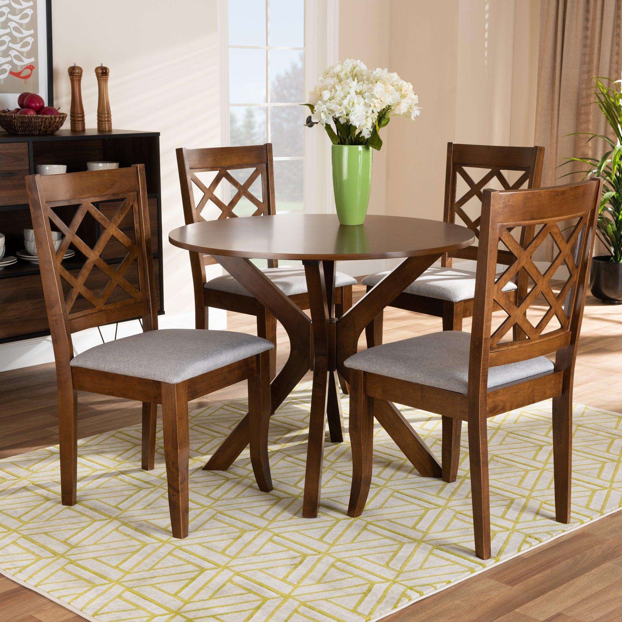 Jana Modern and Contemporary Fabric Upholstered and Finished Wood 5-Piece Dining Set