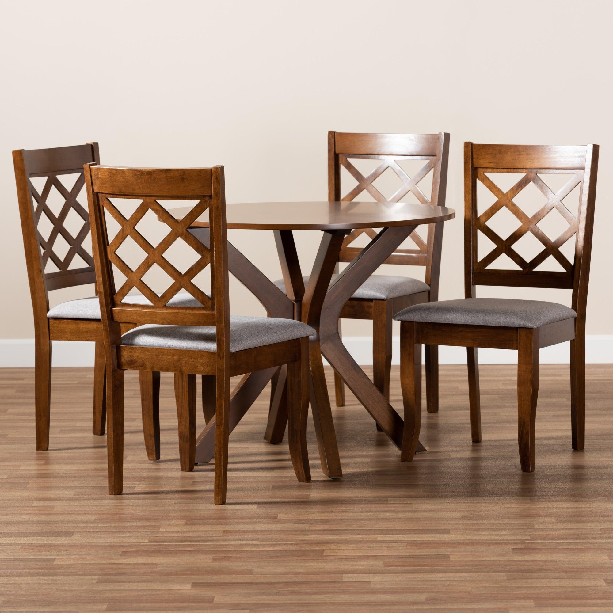 Jana Modern and Contemporary Fabric Upholstered and Finished Wood 5-Piece Dining Set