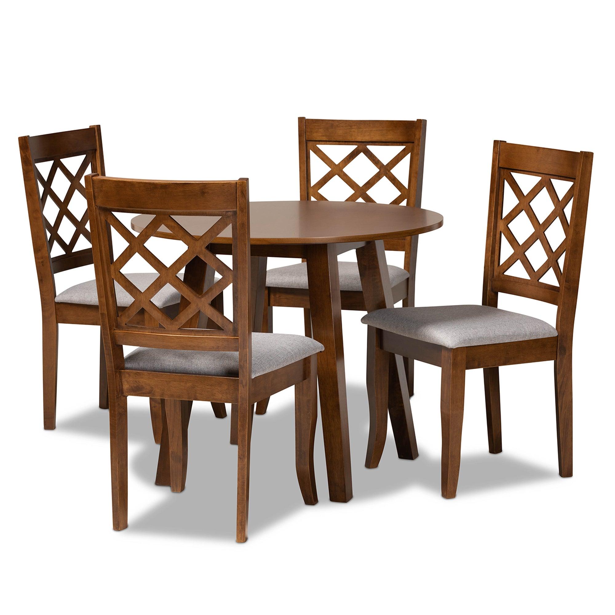 Adara Modern and Contemporary Fabric Upholstered and Finished Wood 5-Piece Dining Set