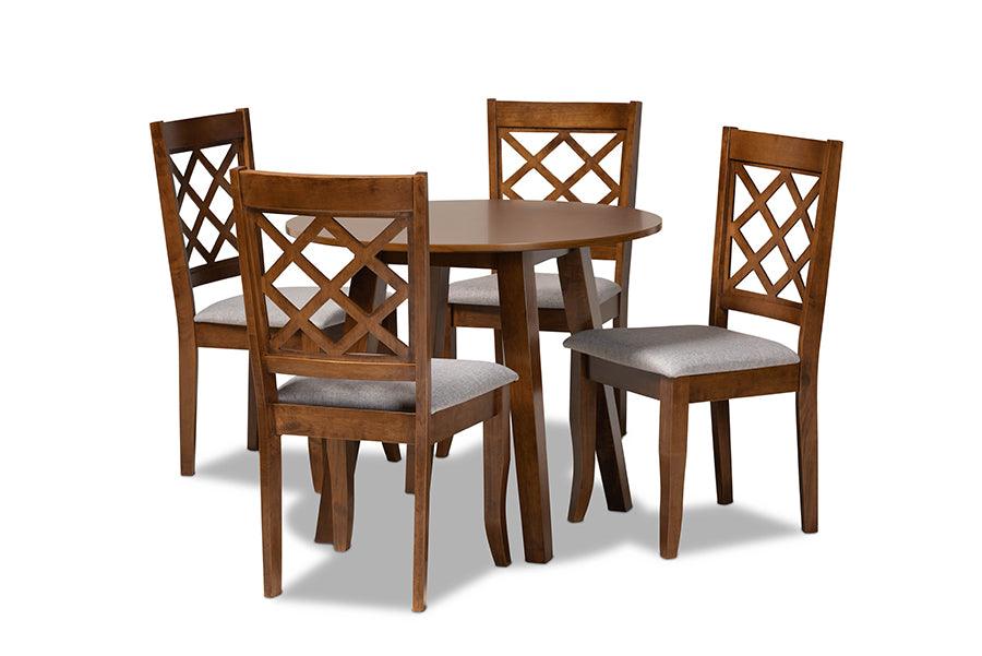 Adara Modern and Contemporary Fabric Upholstered and Finished Wood 5-Piece Dining Set