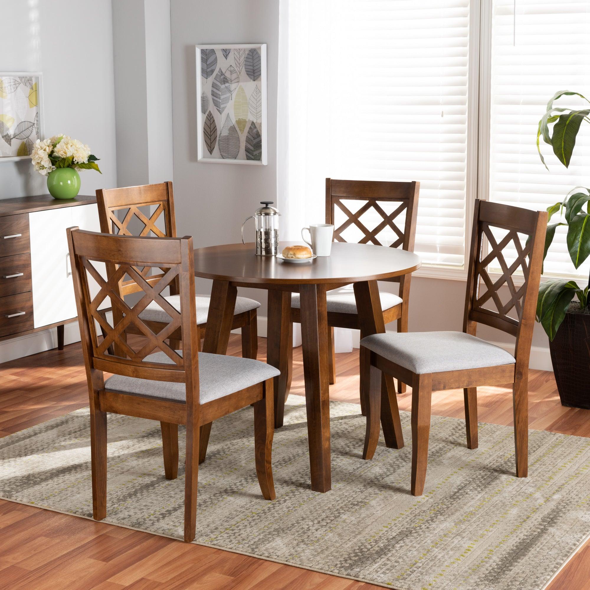 Adara Modern and Contemporary Fabric Upholstered and Finished Wood 5-Piece Dining Set