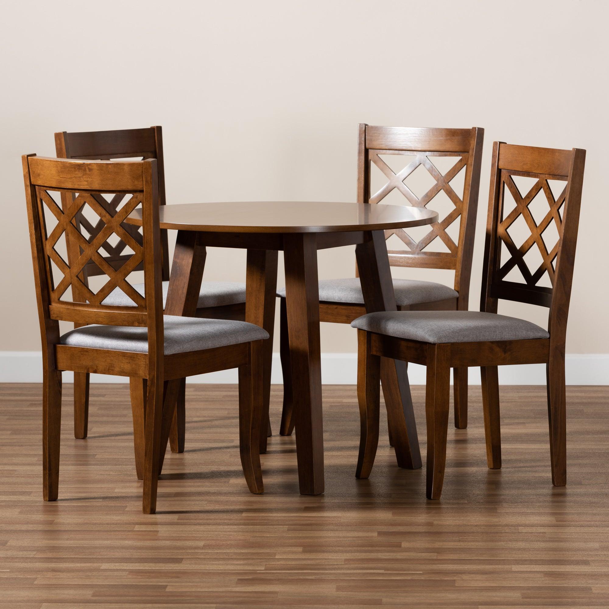 Adara Modern and Contemporary Fabric Upholstered and Finished Wood 5-Piece Dining Set