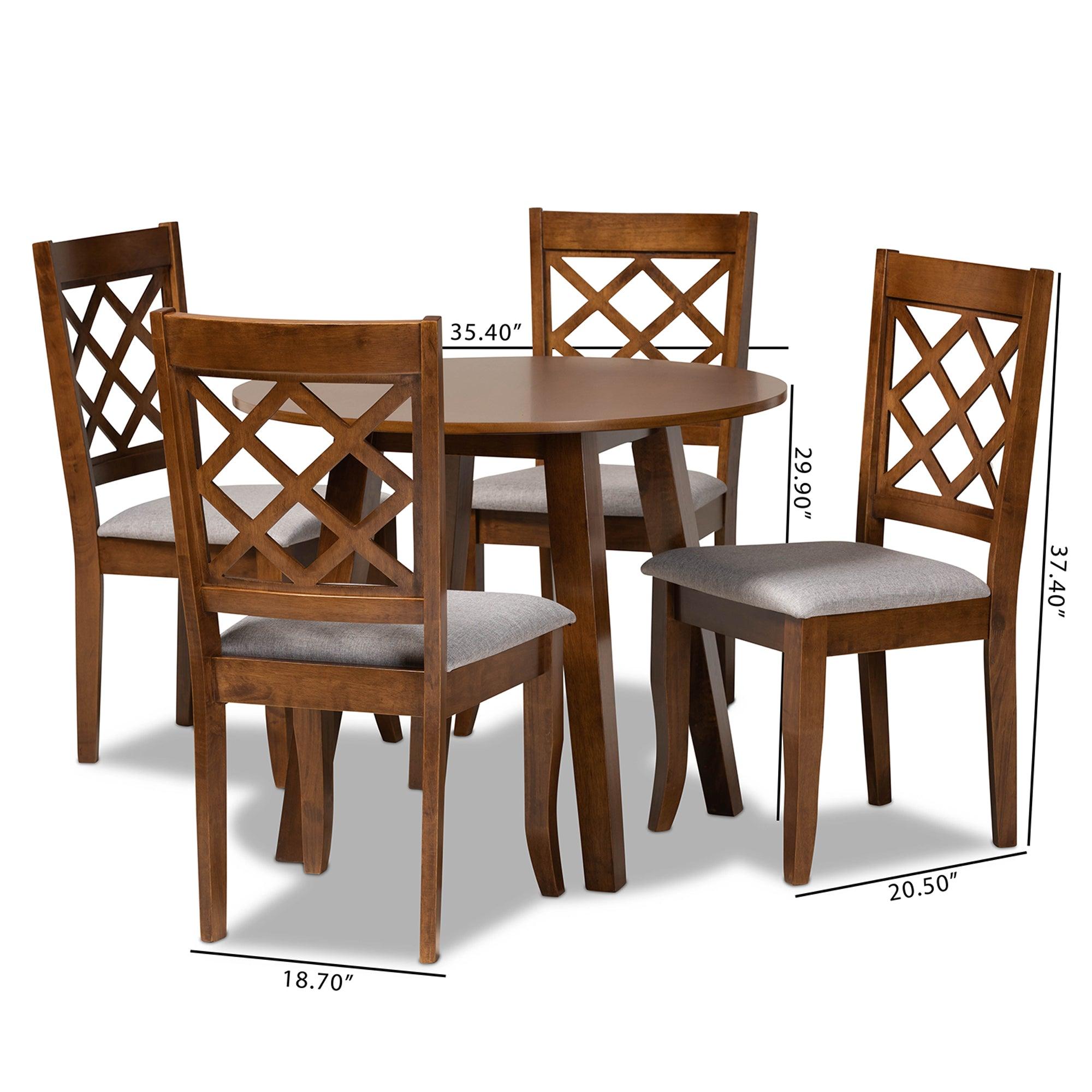 Adara Modern and Contemporary Fabric Upholstered and Finished Wood 5-Piece Dining Set