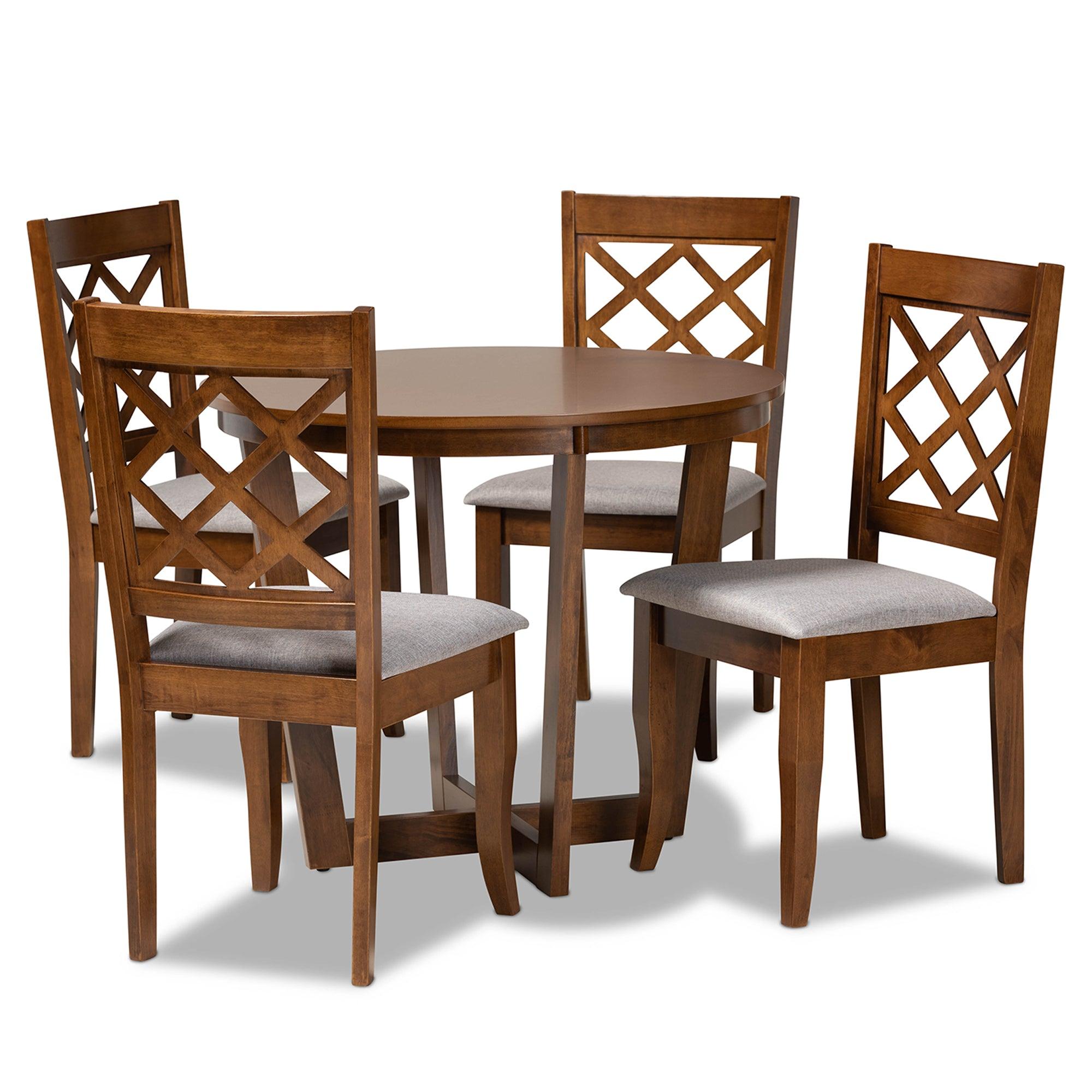 Dayna Modern and Contemporary Fabric Upholstered and Finished Wood 5-Piece Dining Set