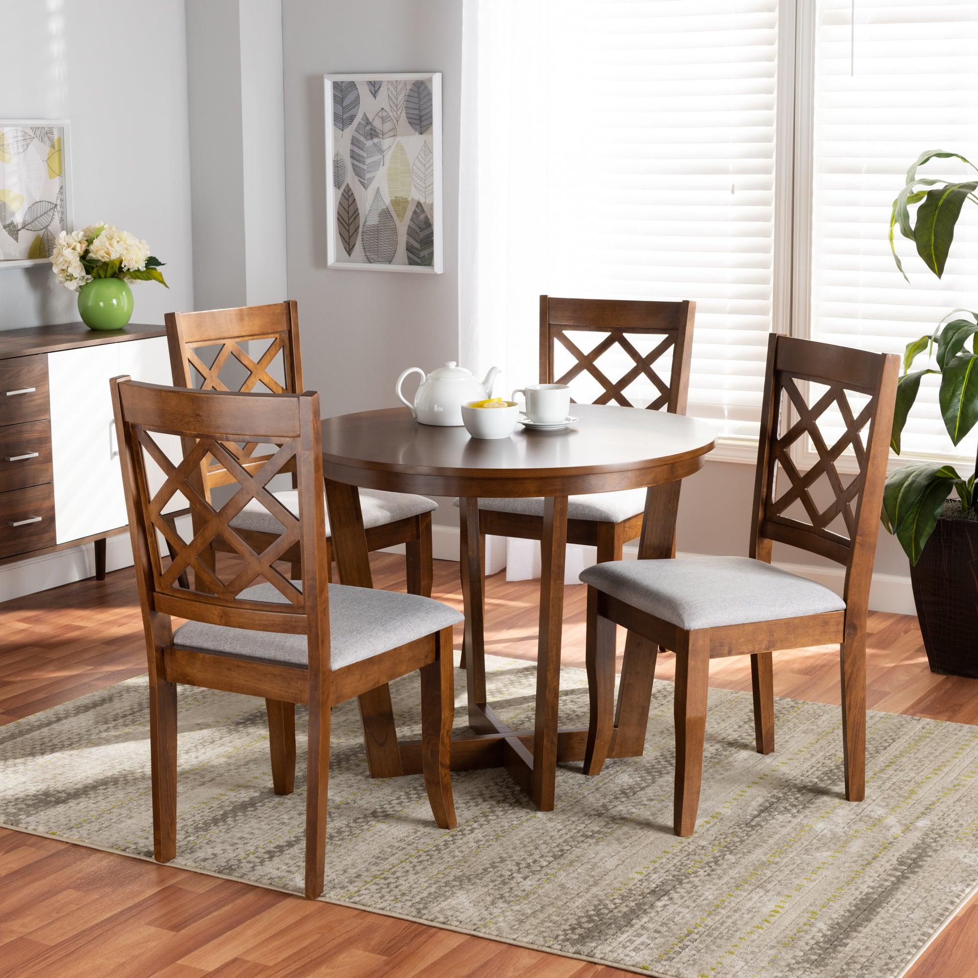 Dayna Modern and Contemporary Fabric Upholstered and Finished Wood 5-Piece Dining Set