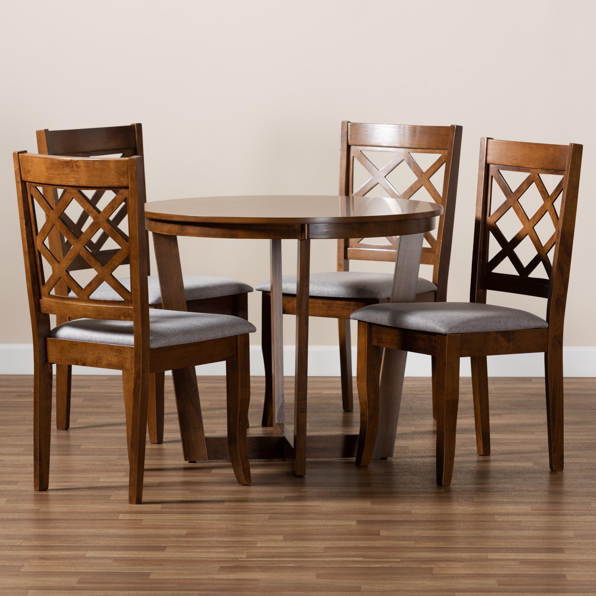 Dayna Modern and Contemporary Fabric Upholstered and Finished Wood 5-Piece Dining Set