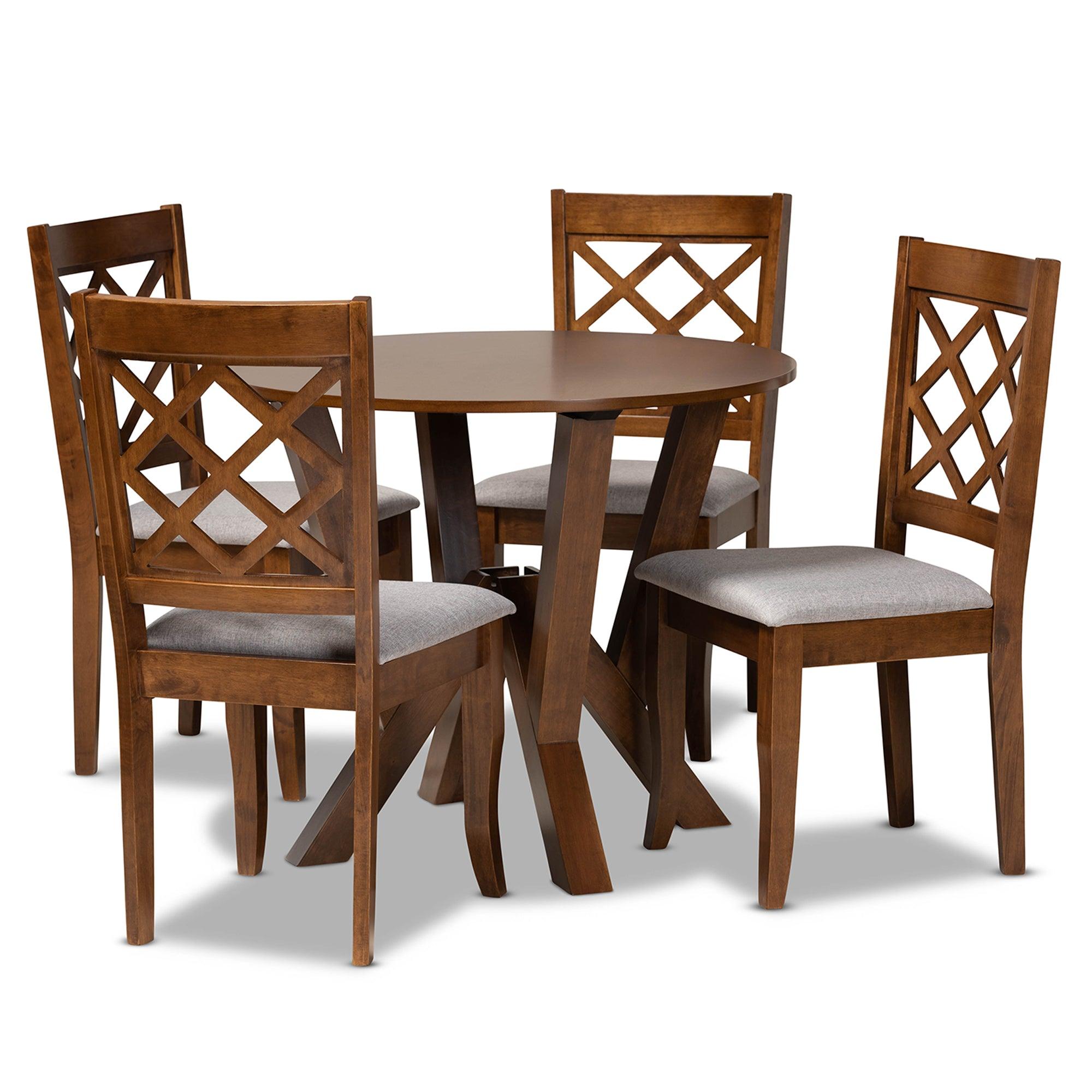 Zoe Modern and Contemporary Fabric Upholstered and Finished Wood 5-Piece Dining Set