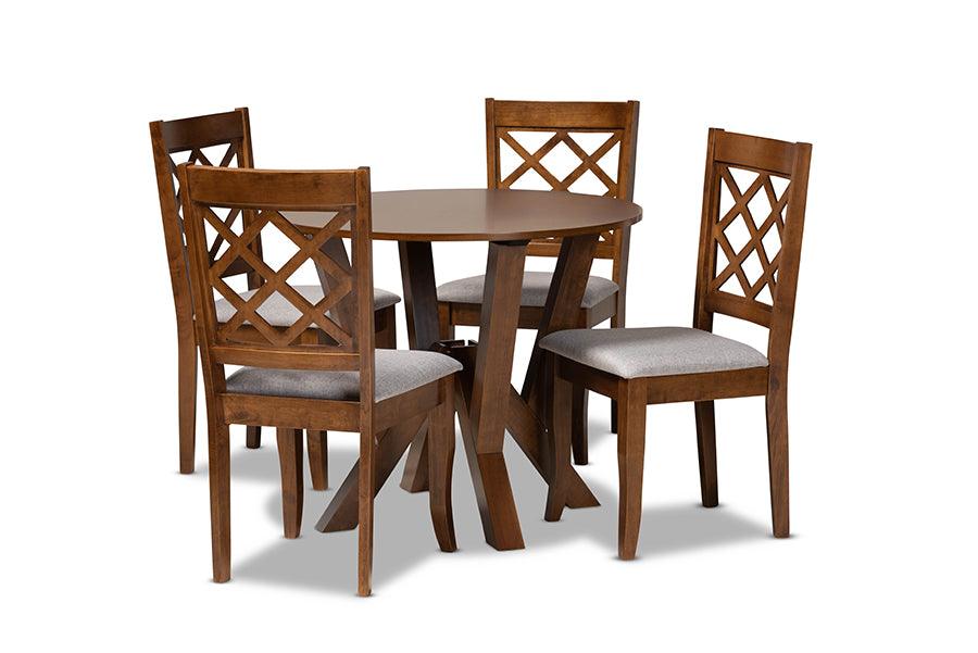 Zoe Modern and Contemporary Fabric Upholstered and Finished Wood 5-Piece Dining Set