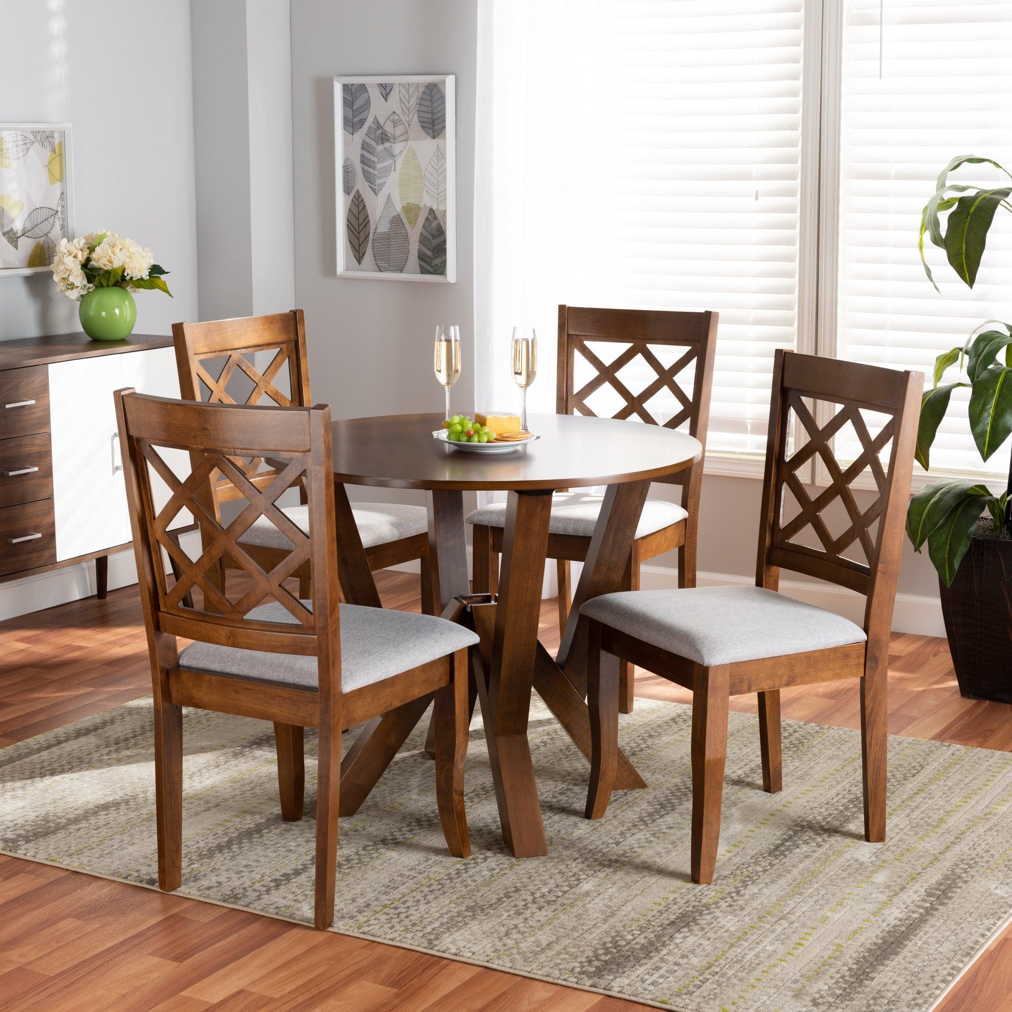 Zoe Modern and Contemporary Fabric Upholstered and Finished Wood 5-Piece Dining Set