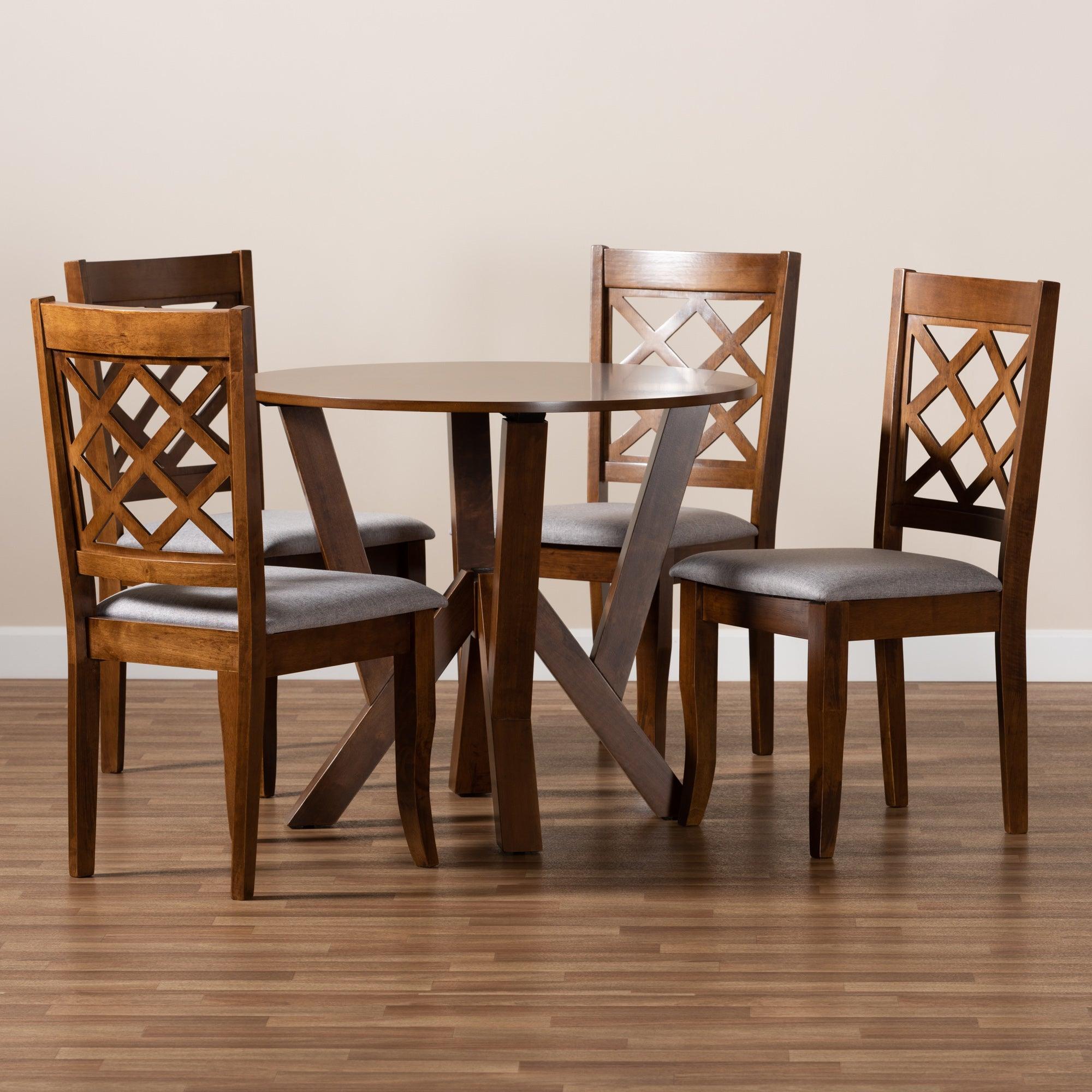 Zoe Modern and Contemporary Fabric Upholstered and Finished Wood 5-Piece Dining Set