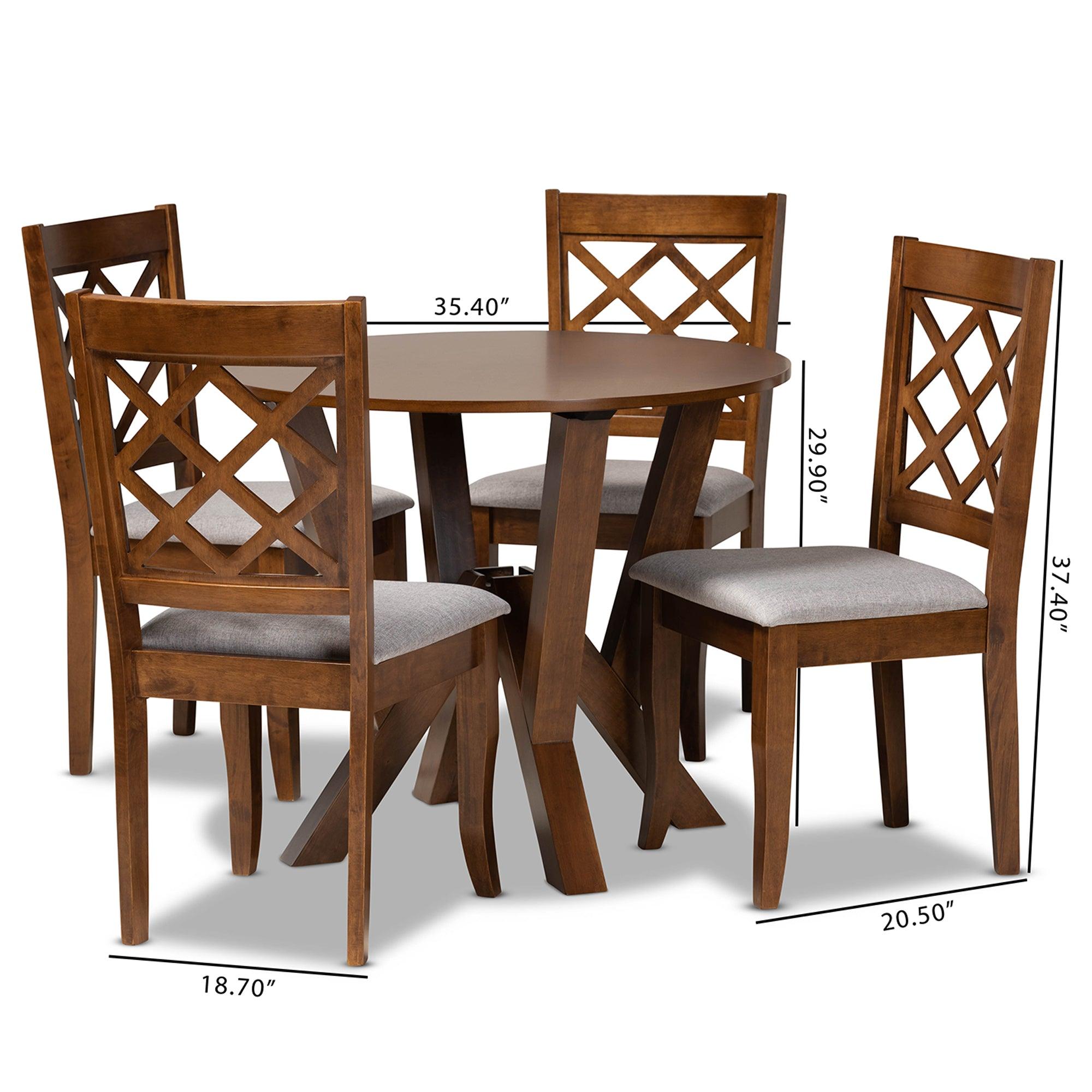 Zoe Modern and Contemporary Fabric Upholstered and Finished Wood 5-Piece Dining Set