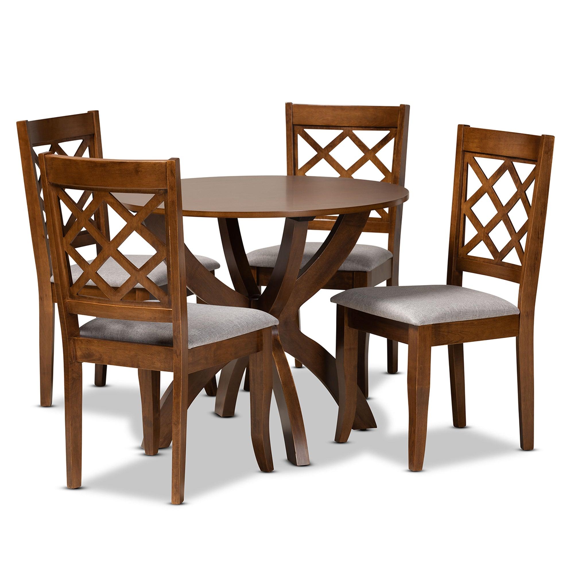 Beth Modern and Contemporary Fabric Upholstered and Finished Wood 5-Piece Dining Set