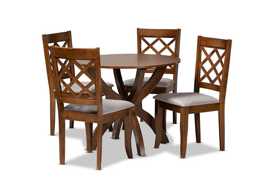 Beth Modern and Contemporary Fabric Upholstered and Finished Wood 5-Piece Dining Set