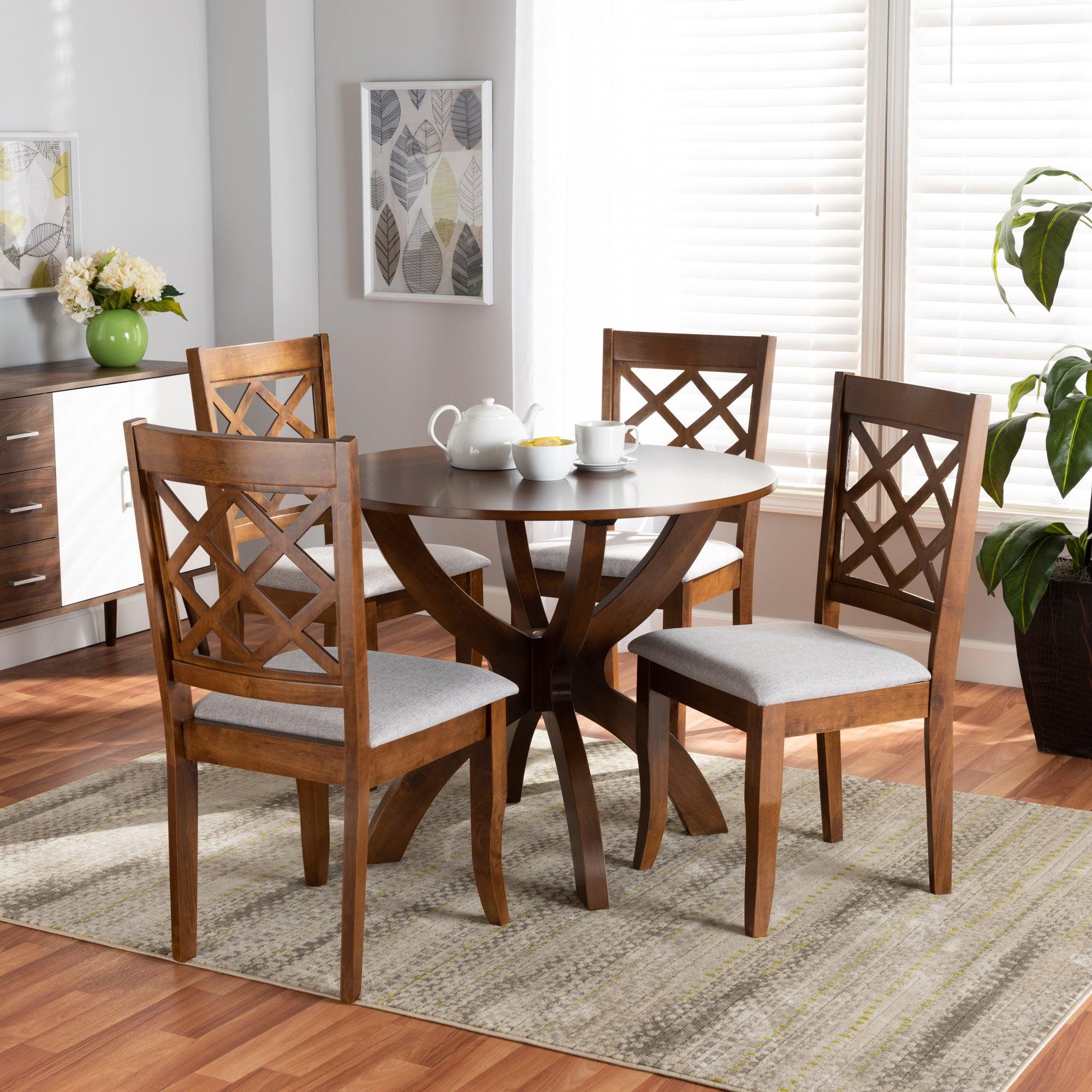 Beth Modern and Contemporary Fabric Upholstered and Finished Wood 5-Piece Dining Set