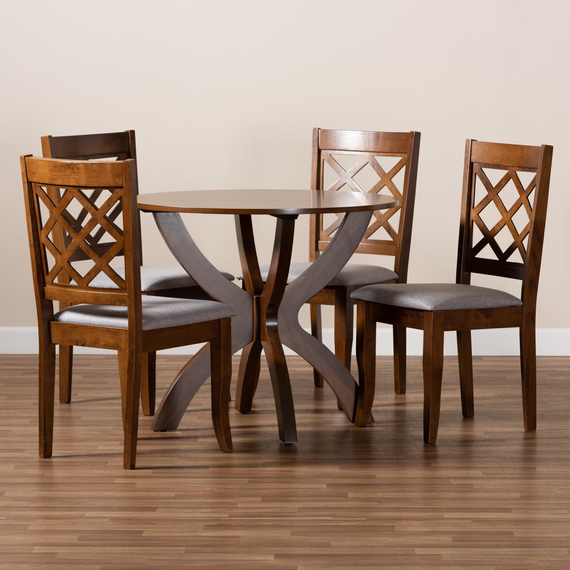 Beth Modern and Contemporary Fabric Upholstered and Finished Wood 5-Piece Dining Set