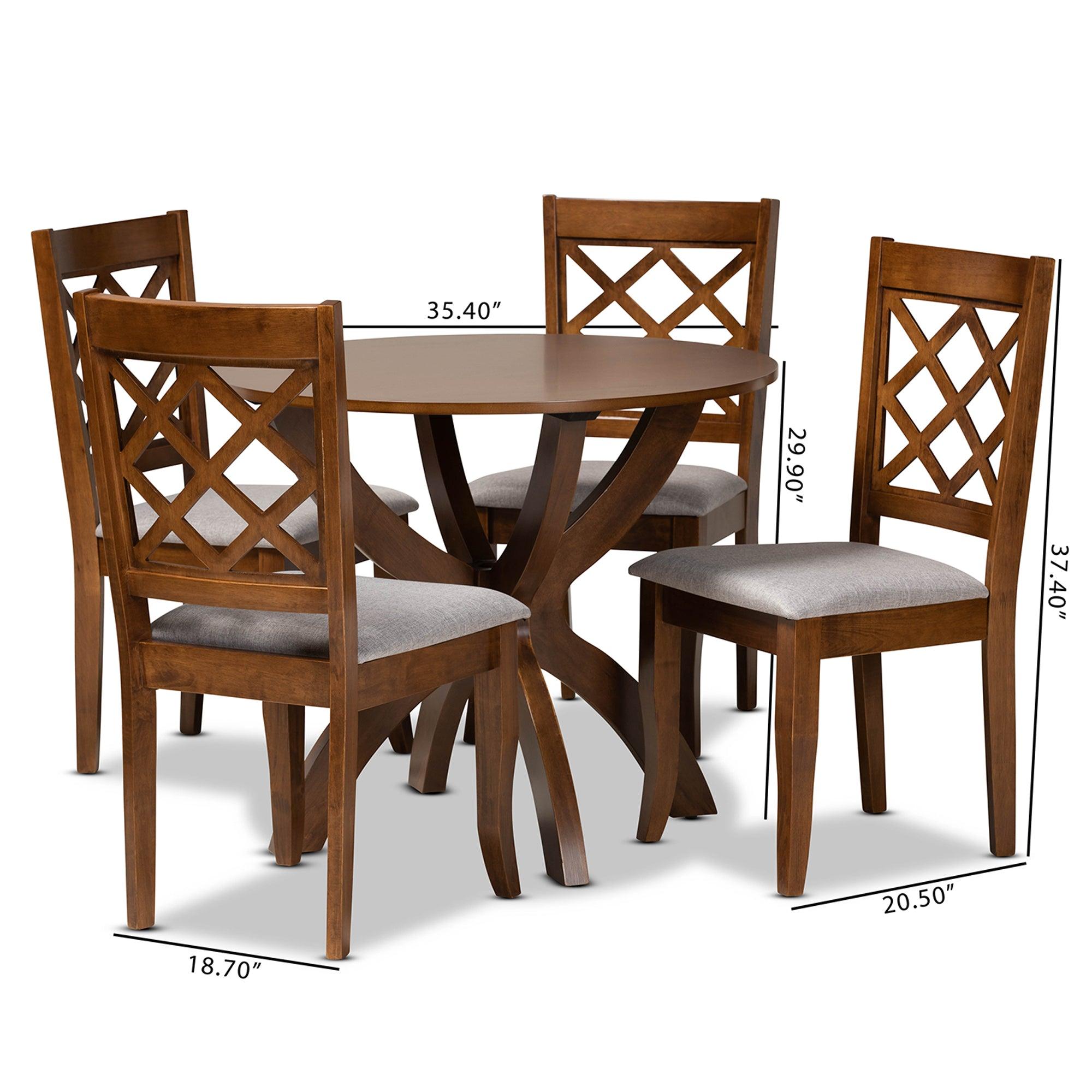 Beth Modern and Contemporary Fabric Upholstered and Finished Wood 5-Piece Dining Set