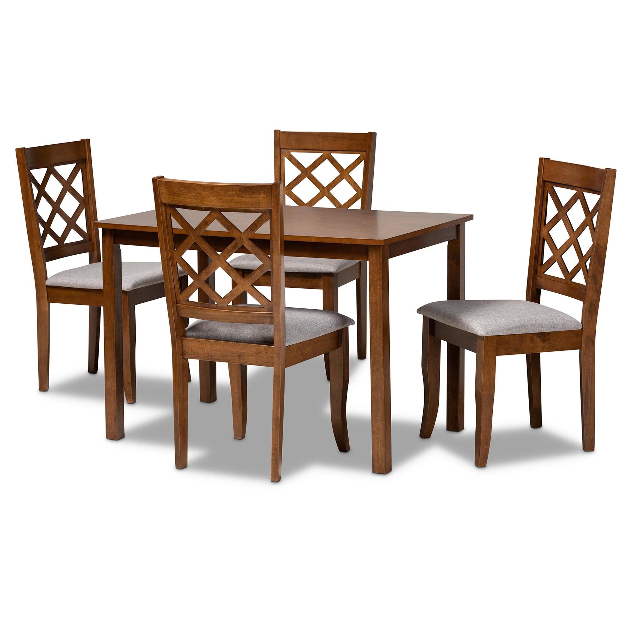 Sari Modern and Contemporary Fabric Upholstered and Finished Wood 5-Piece Dining Set