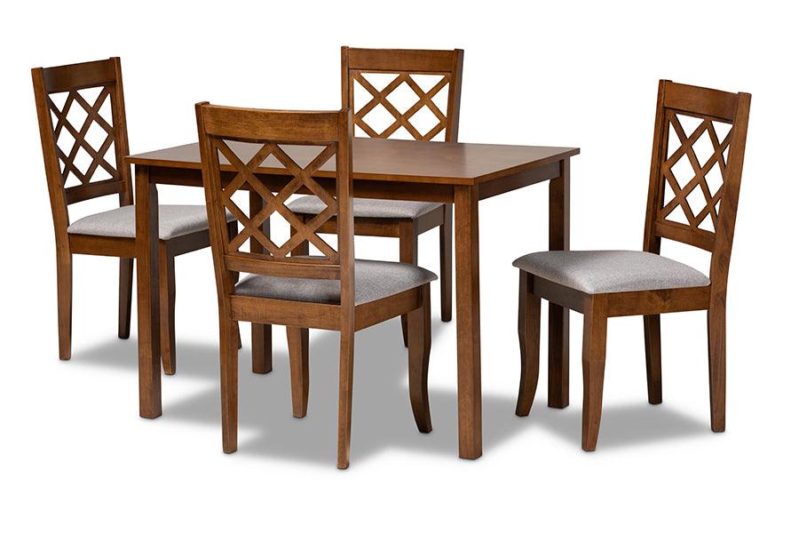 Sari Modern and Contemporary Fabric Upholstered and Finished Wood 5-Piece Dining Set